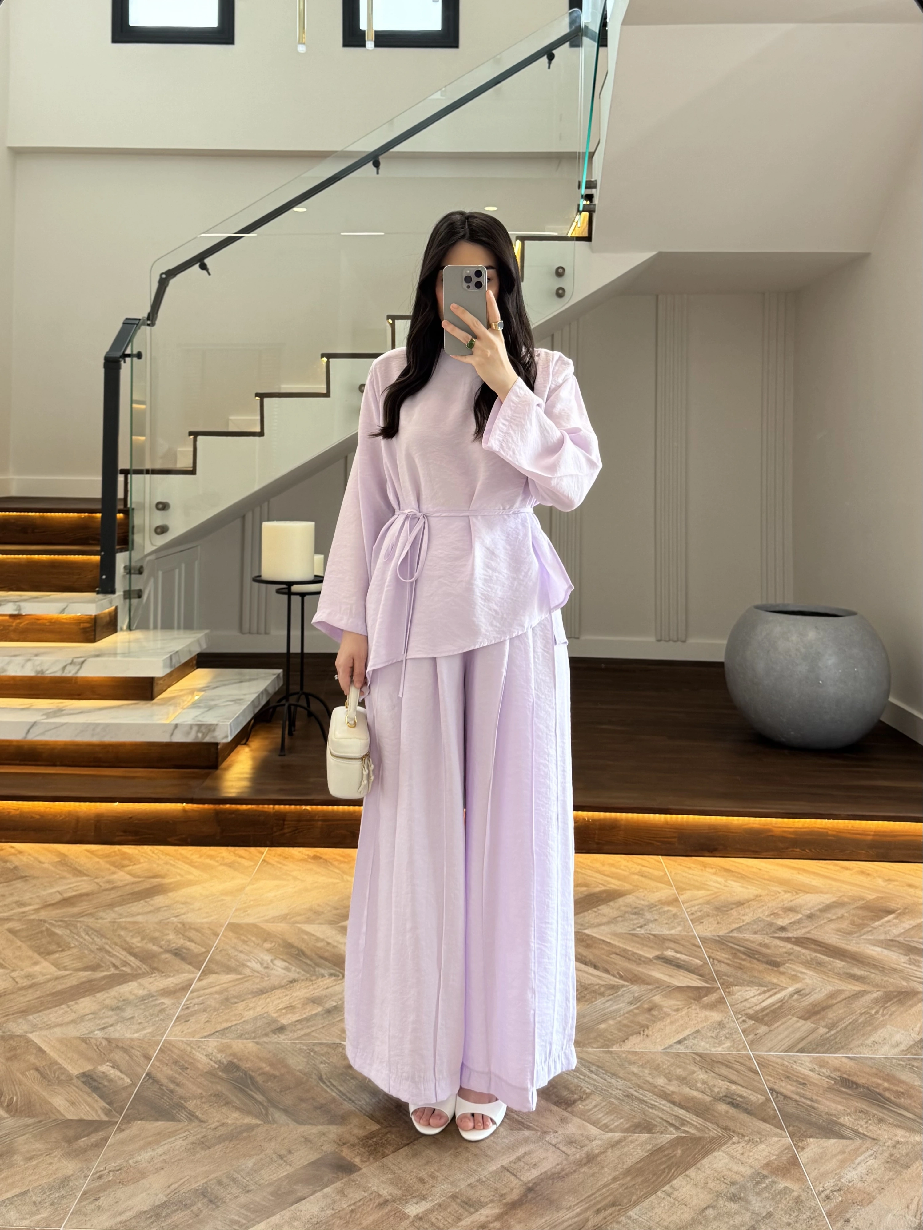 LİLA OMUZ PİLİ DETAY BLUZ TAKIM-26103