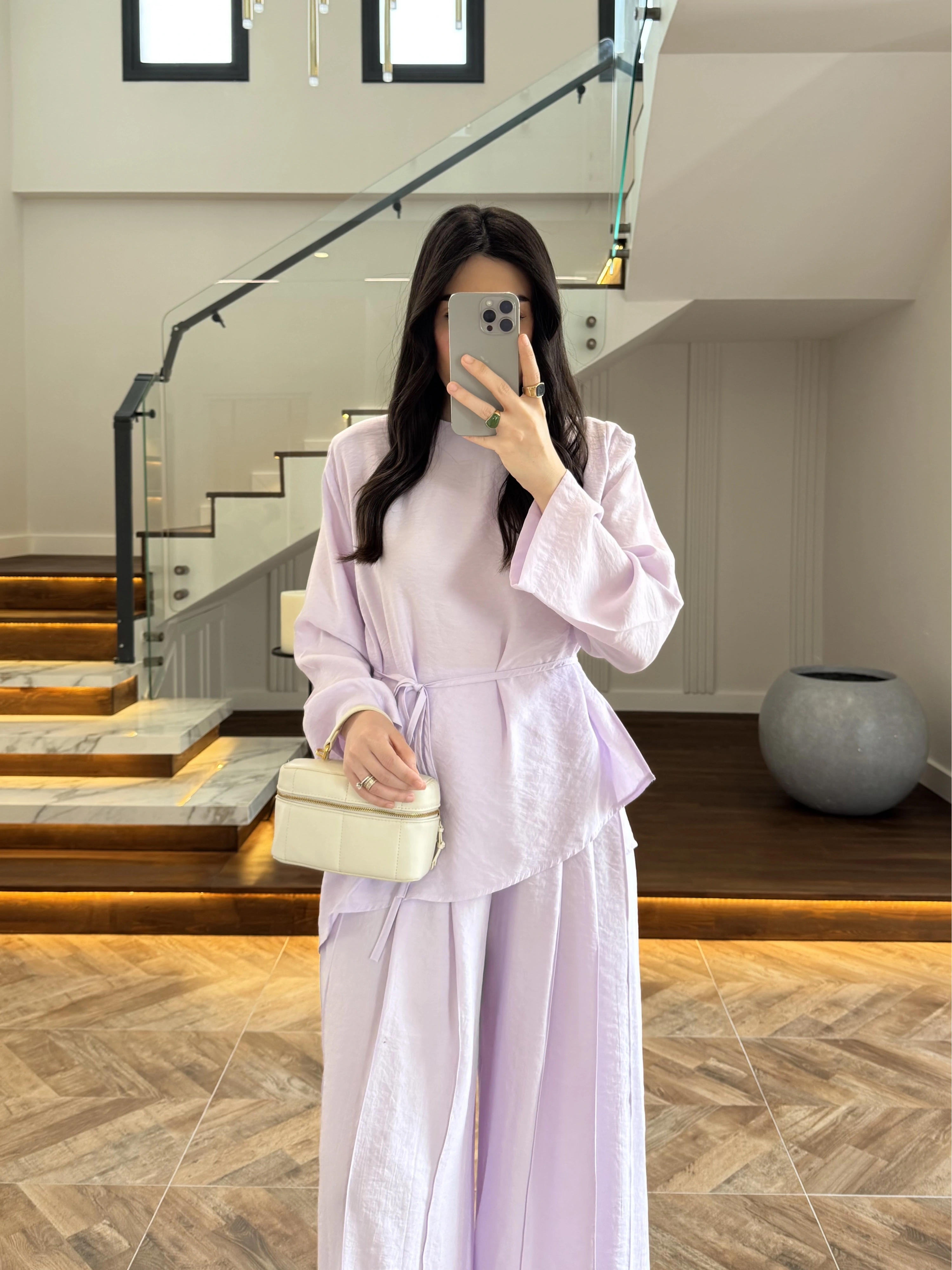LİLA OMUZ PİLİ DETAY BLUZ TAKIM-26103