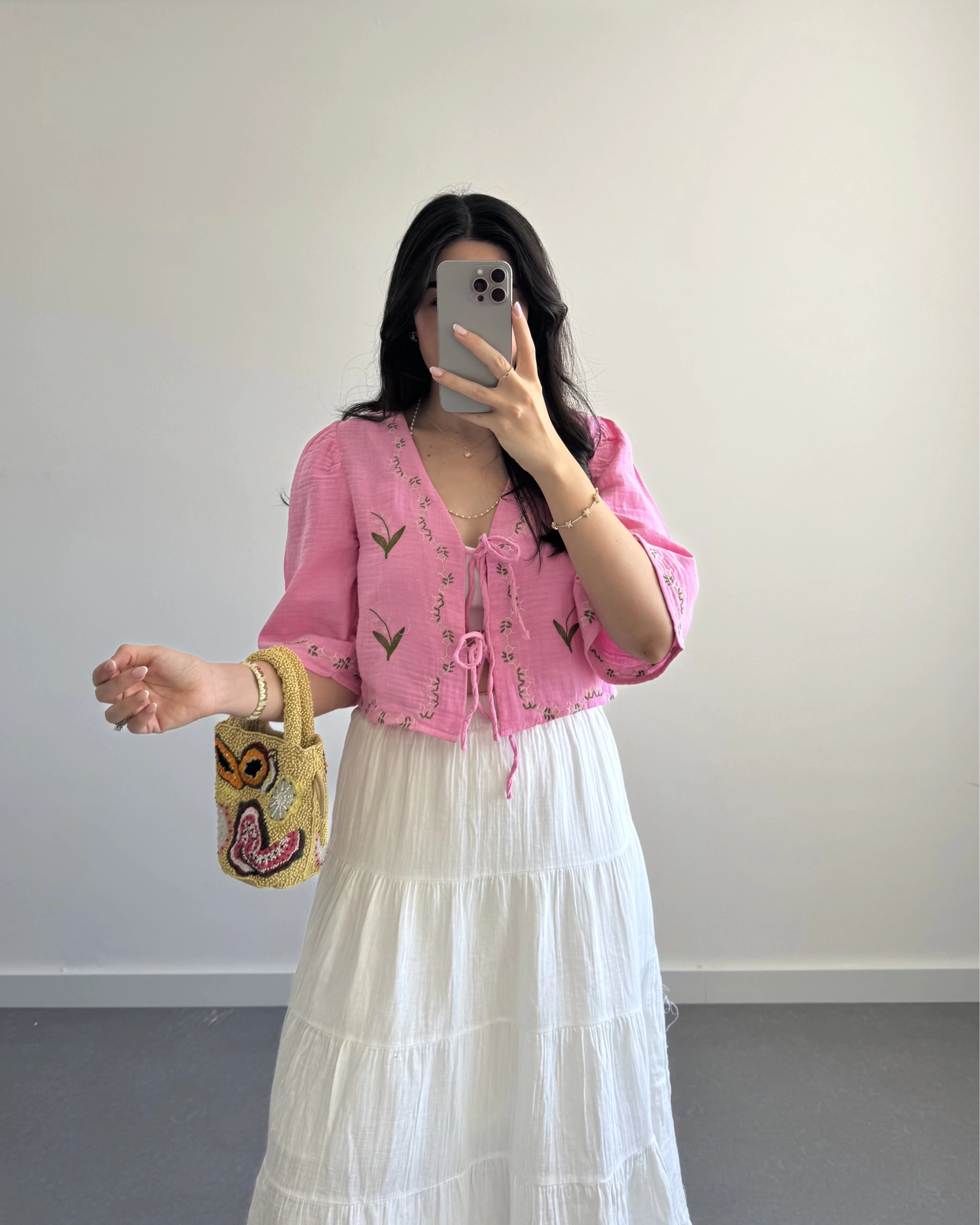 LİNA PEMBE ÇİÇEKLİ PİNTEREST BLUZ