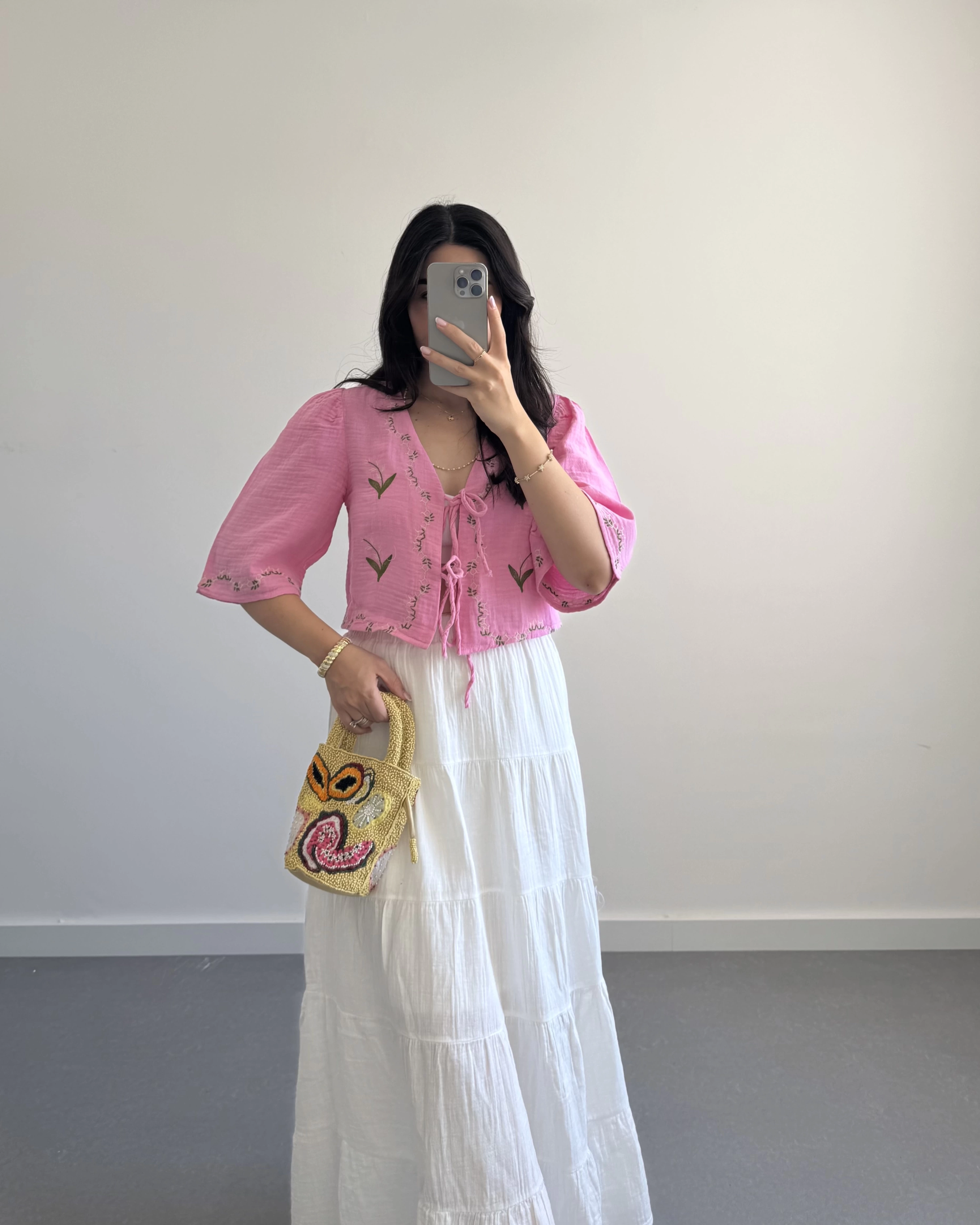 LİNA PEMBE ÇİÇEKLİ PİNTEREST BLUZ
