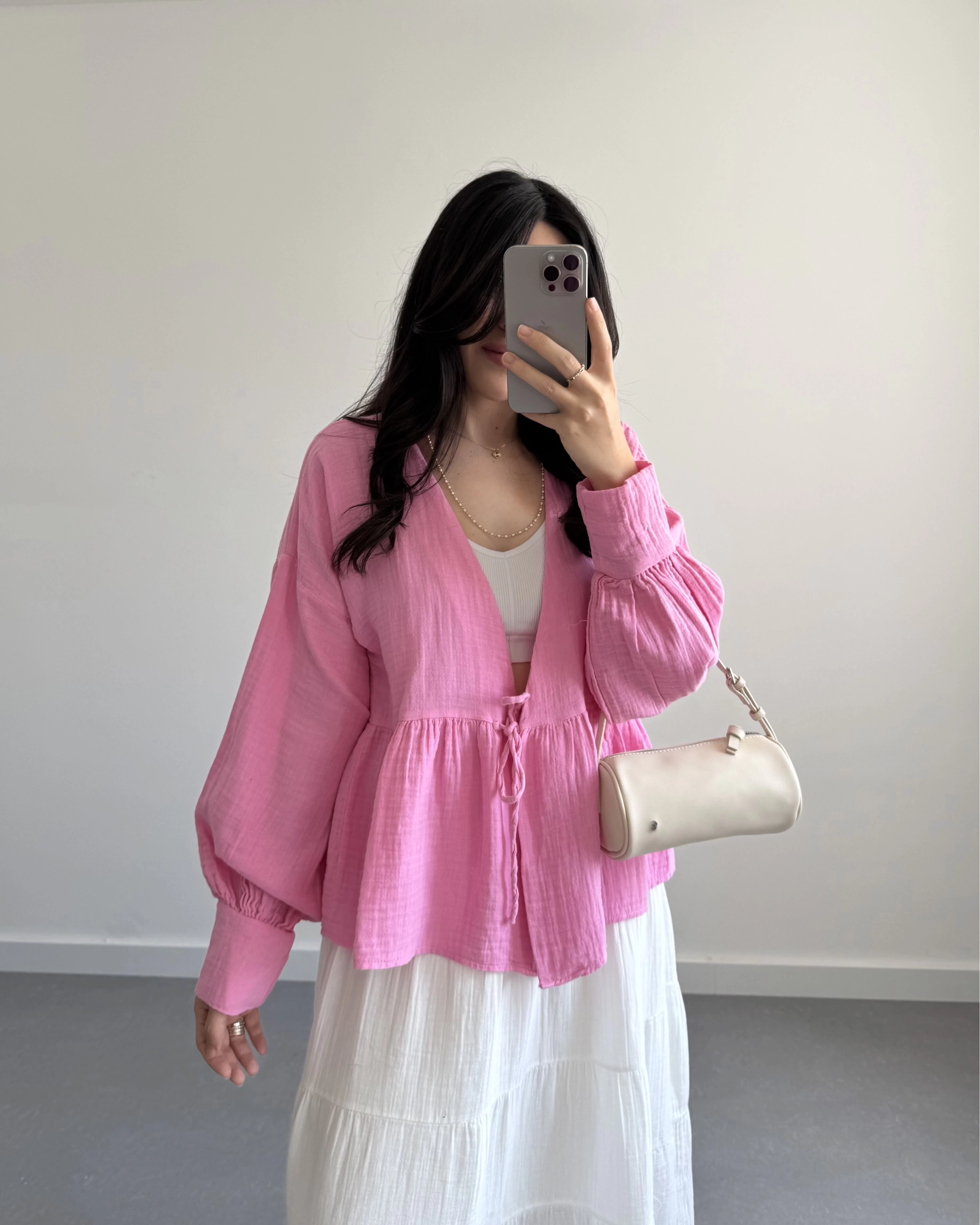 LONE MÜSLİN PEMBE BLUZ
