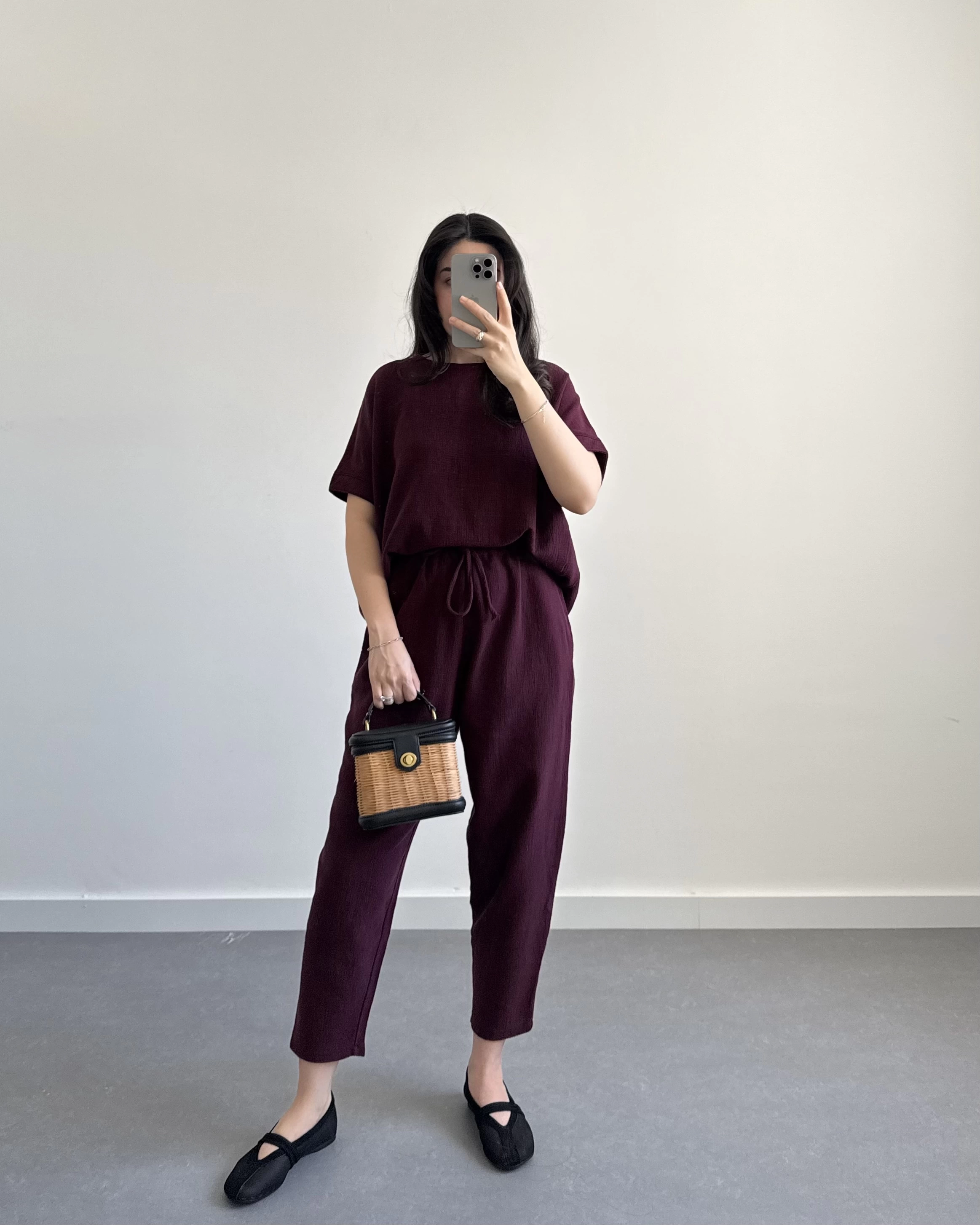 MARİS HAM KETEN BORDO İKİLİ TAKIM