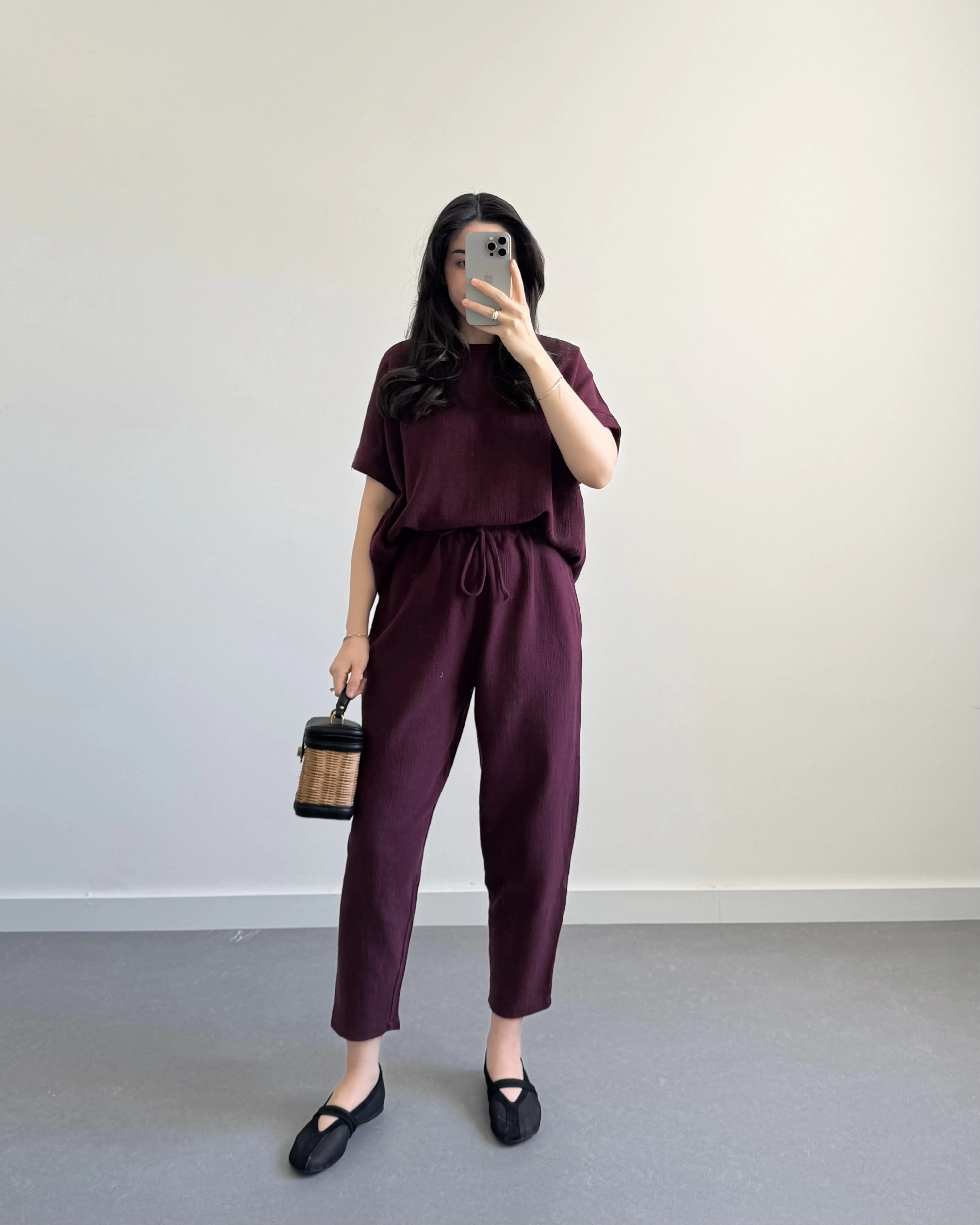 MARİS HAM KETEN BORDO İKİLİ TAKIM