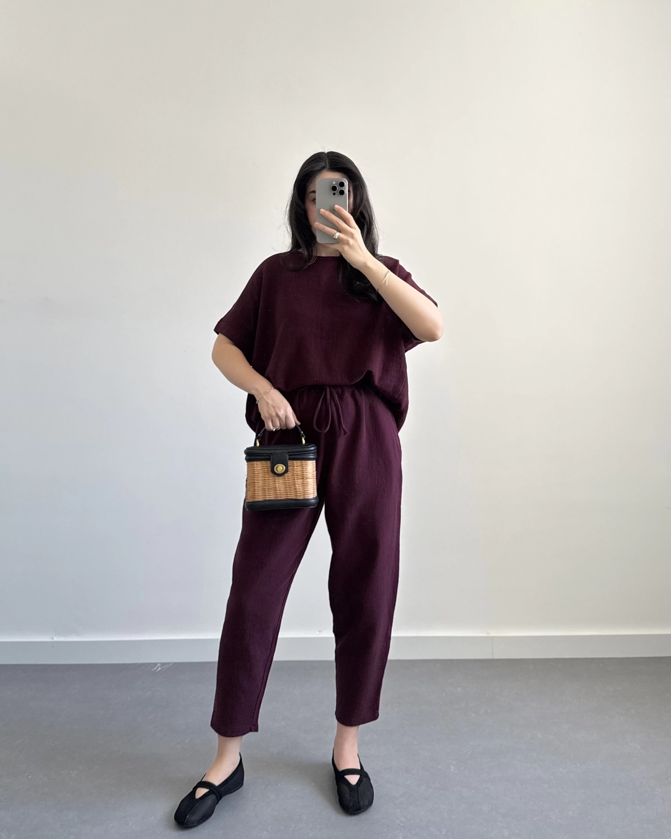 MARİS HAM KETEN BORDO İKİLİ TAKIM