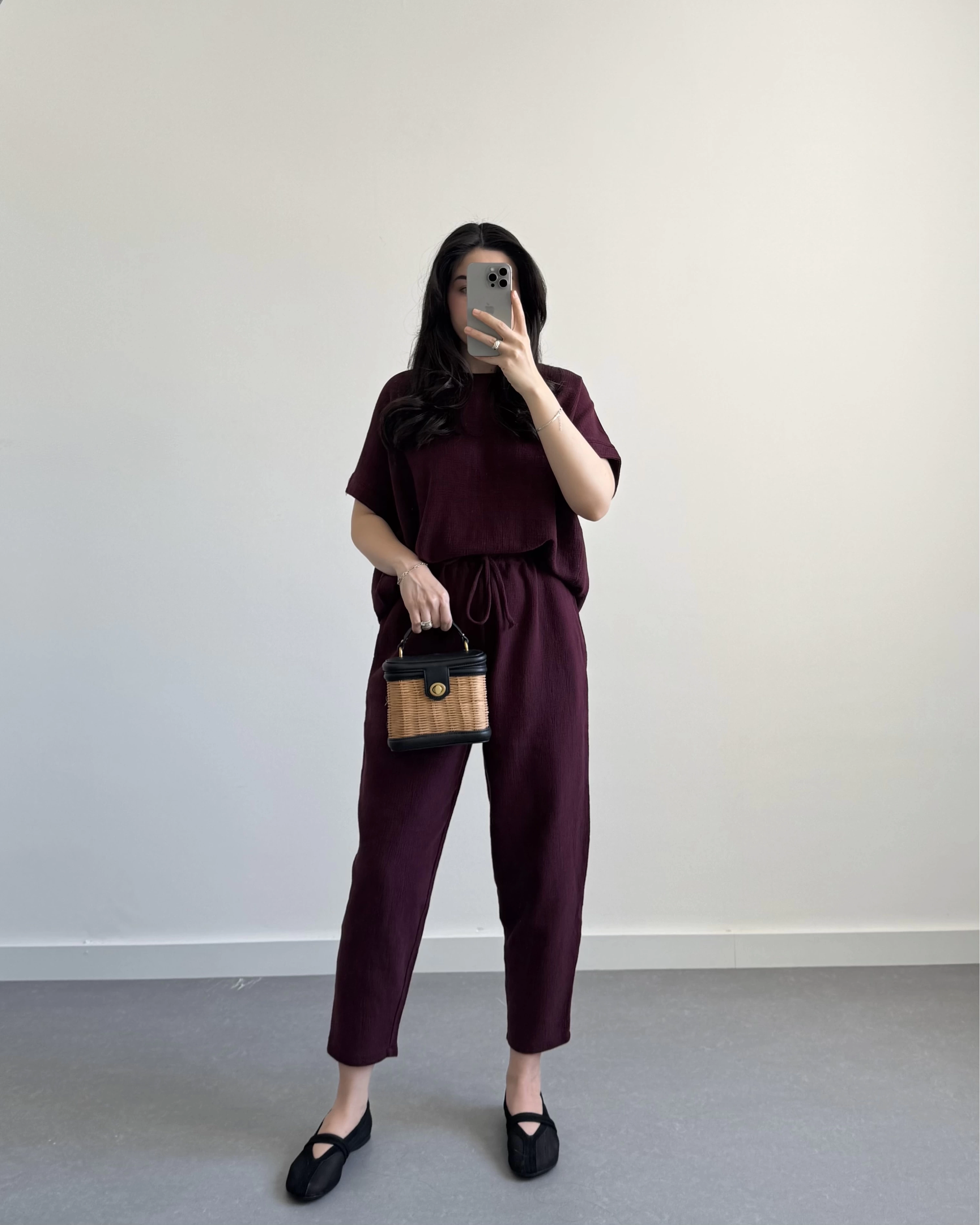 MARİS HAM KETEN BORDO İKİLİ TAKIM