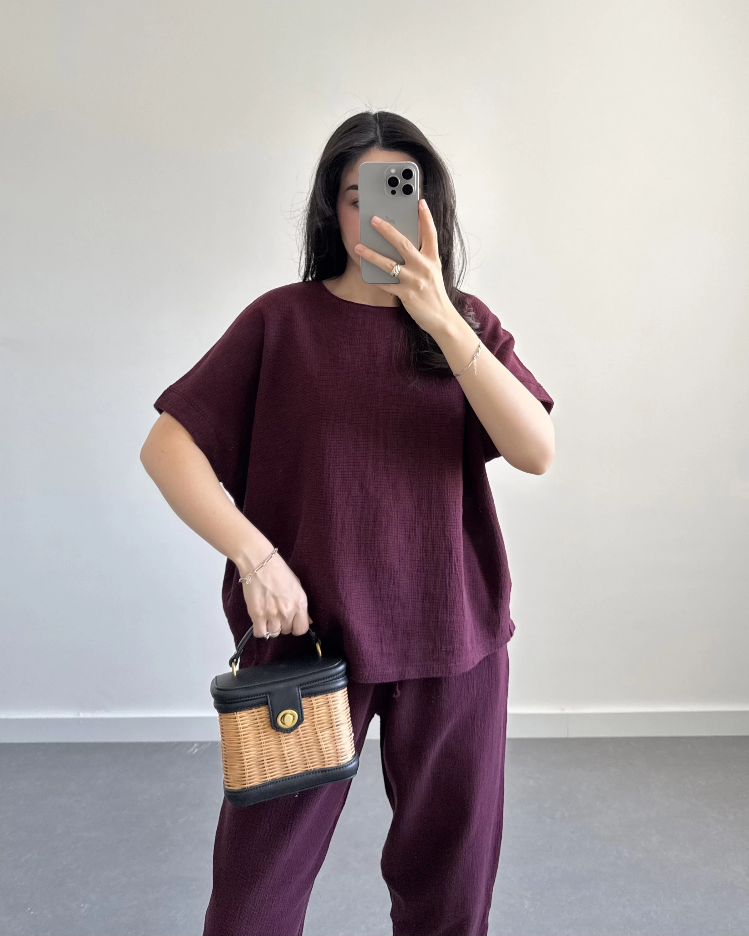 MARİS HAM KETEN BORDO İKİLİ TAKIM
