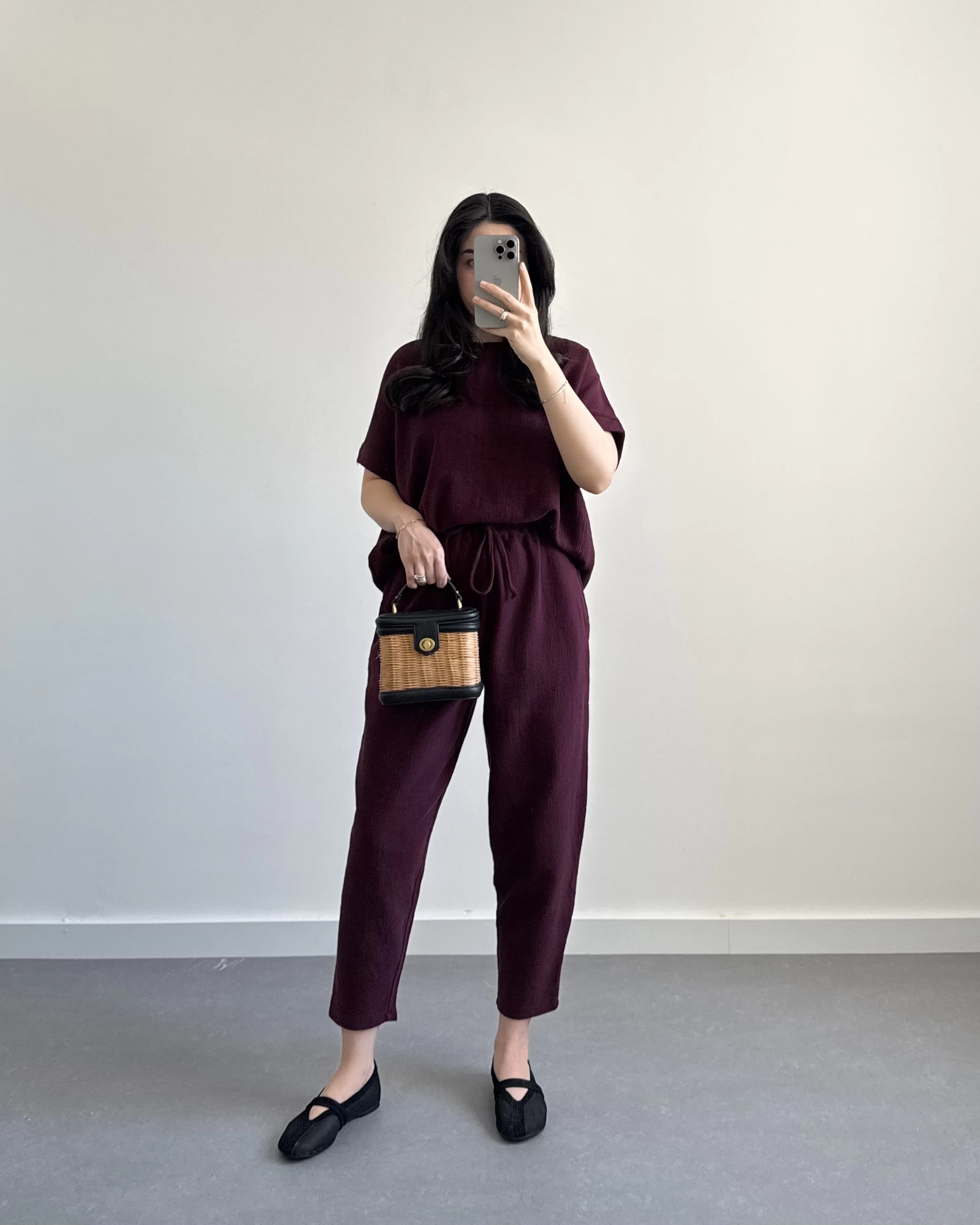 MARİS HAM KETEN BORDO İKİLİ TAKIM