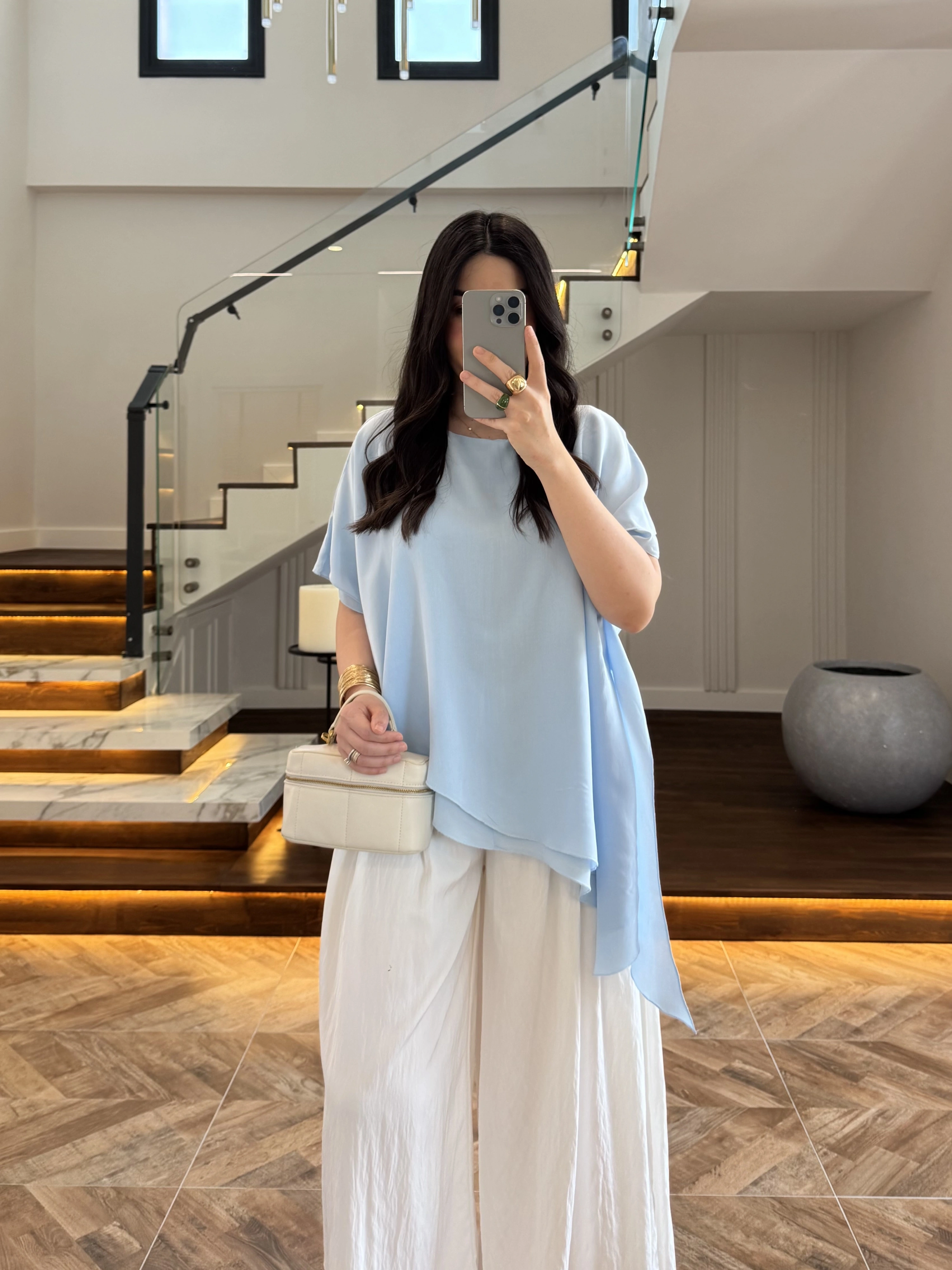 MAVİ KISA KOL PELERİN BLUZ -5107