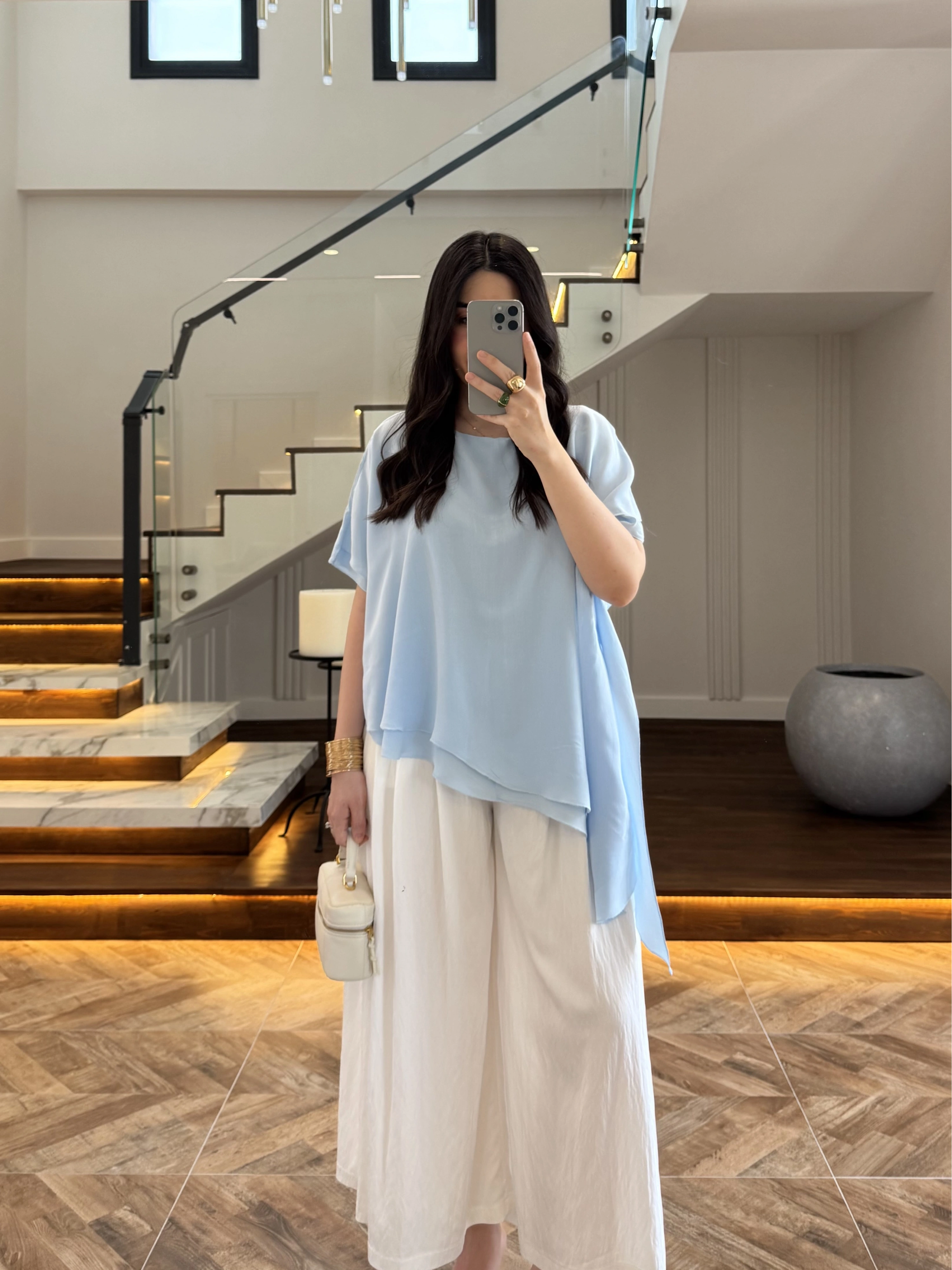 MAVİ KISA KOL PELERİN BLUZ -5107