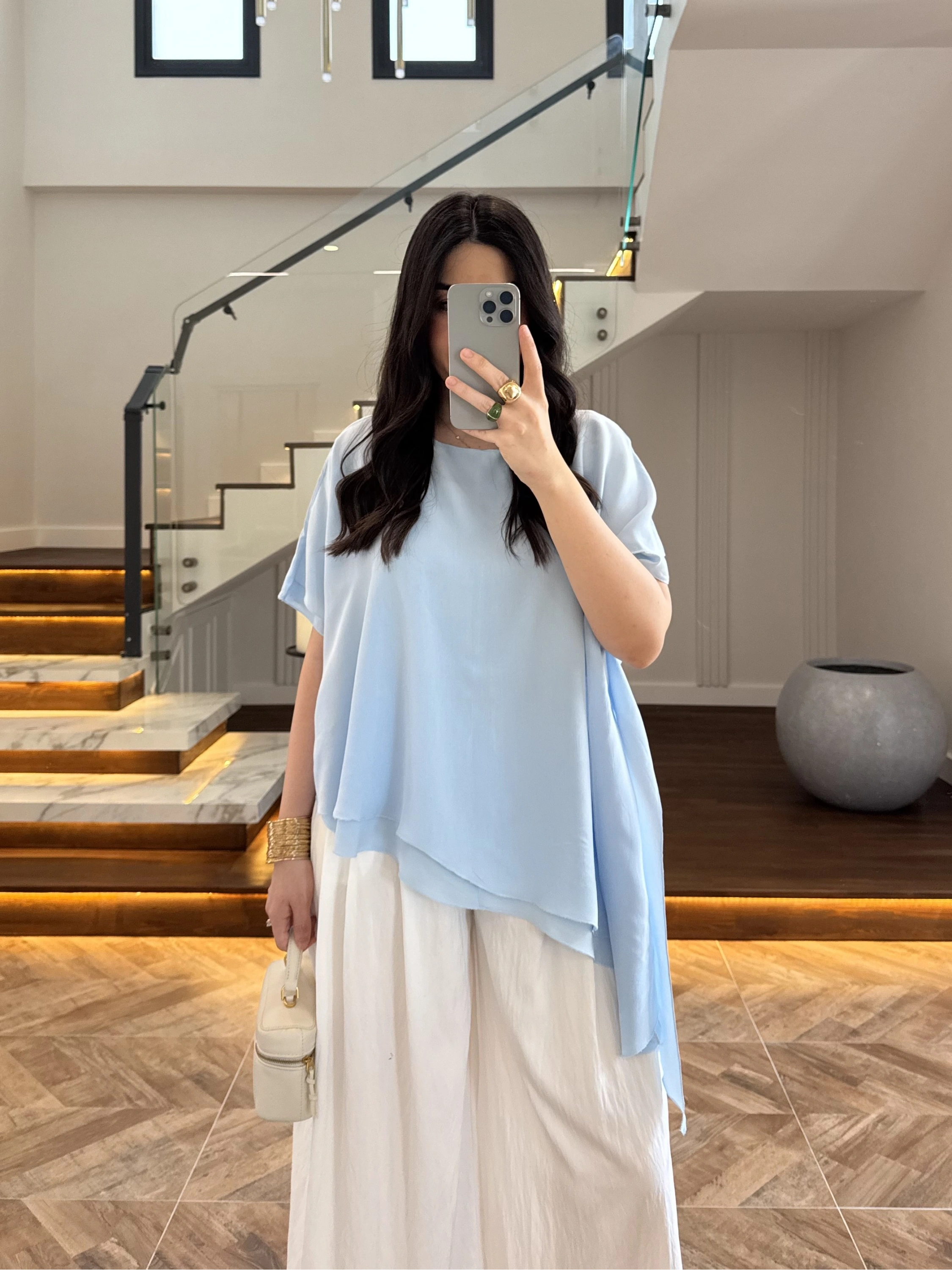 MAVİ KISA KOL PELERİN BLUZ -5107