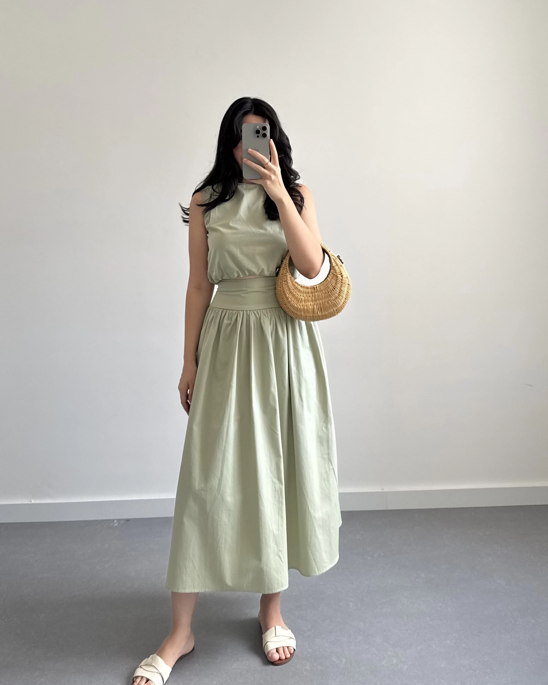 MİNT YEŞİL CROP POPLİN ETEK TAKIM