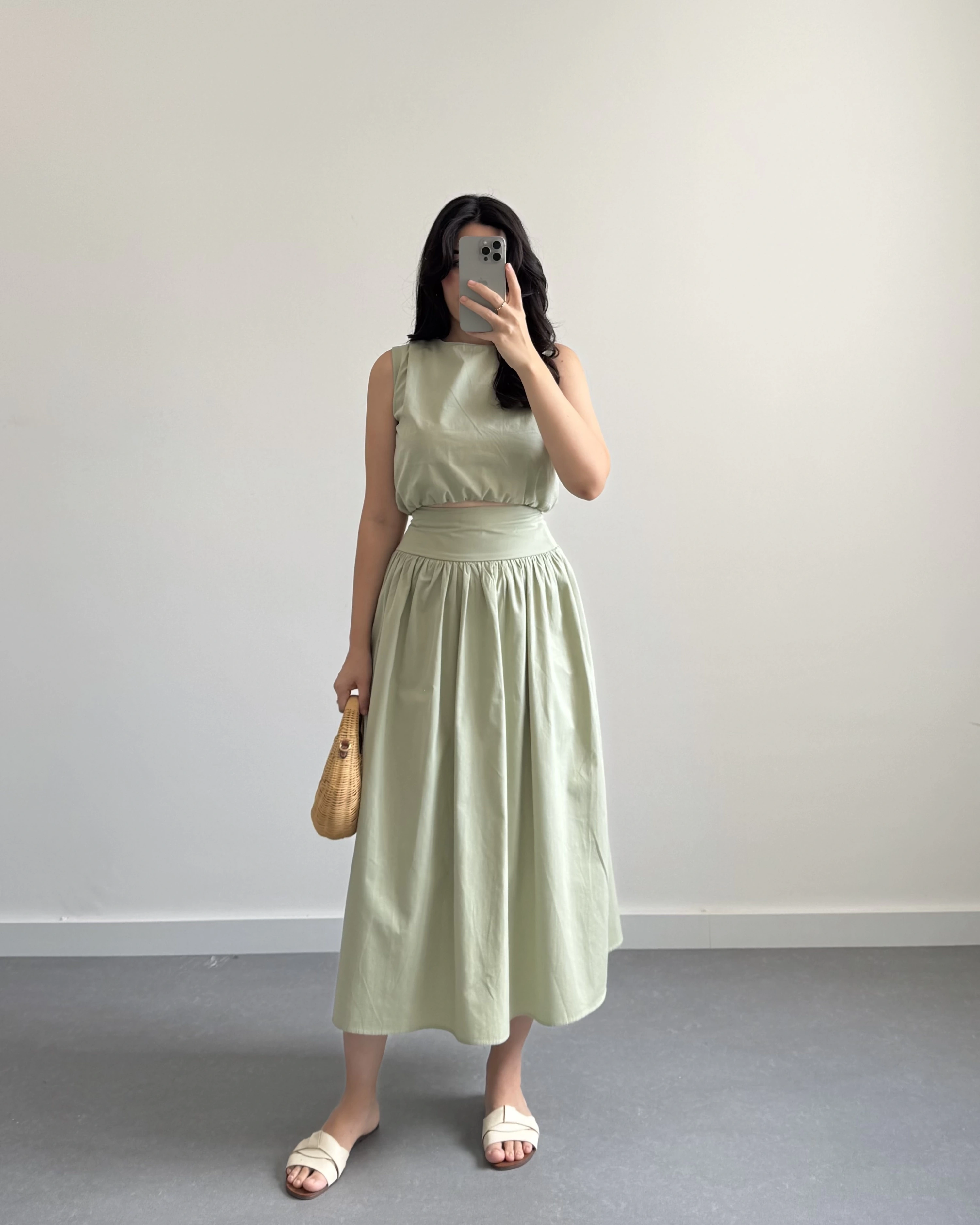 MİNT YEŞİL CROP POPLİN ETEK TAKIM