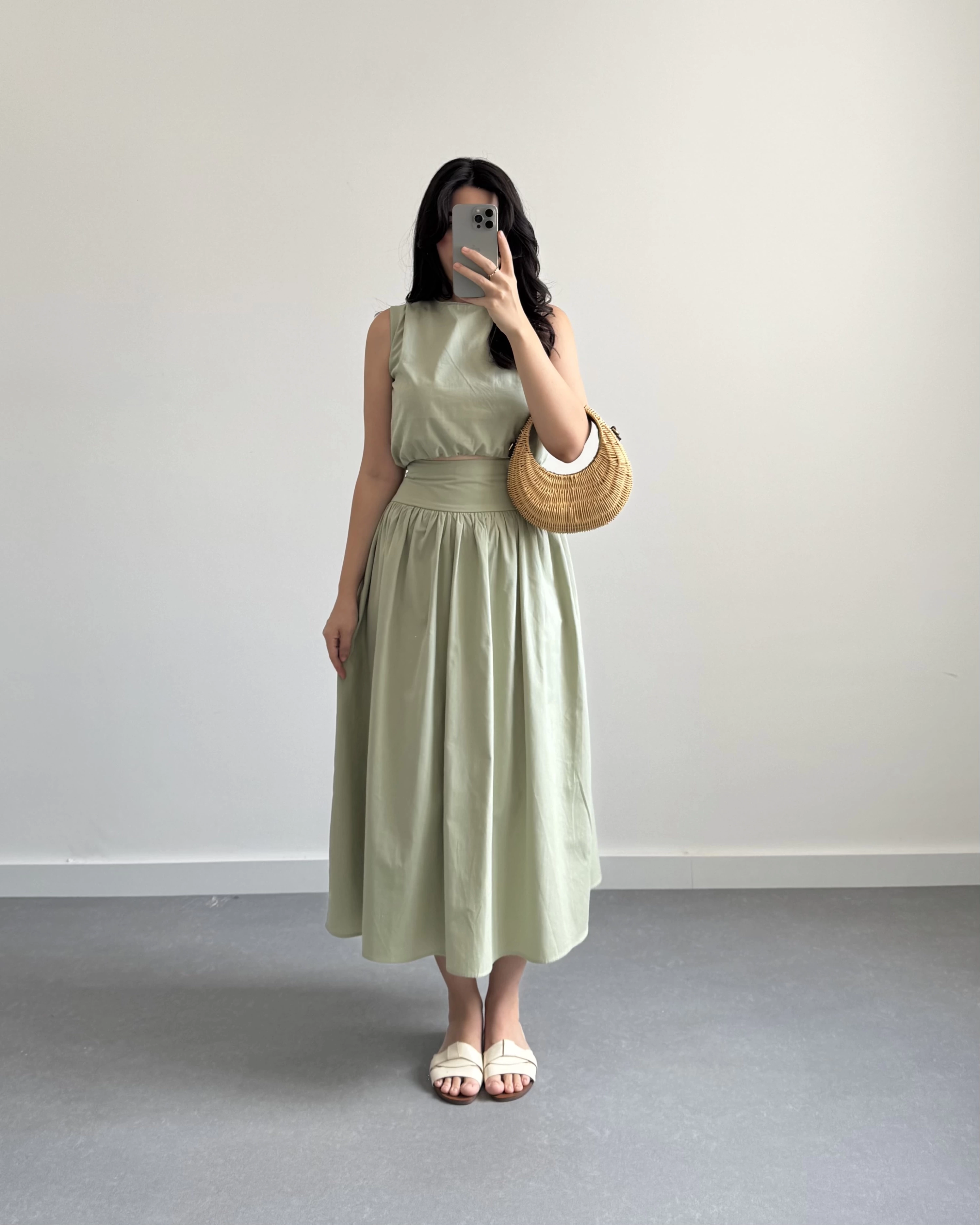 MİNT YEŞİL CROP POPLİN ETEK TAKIM