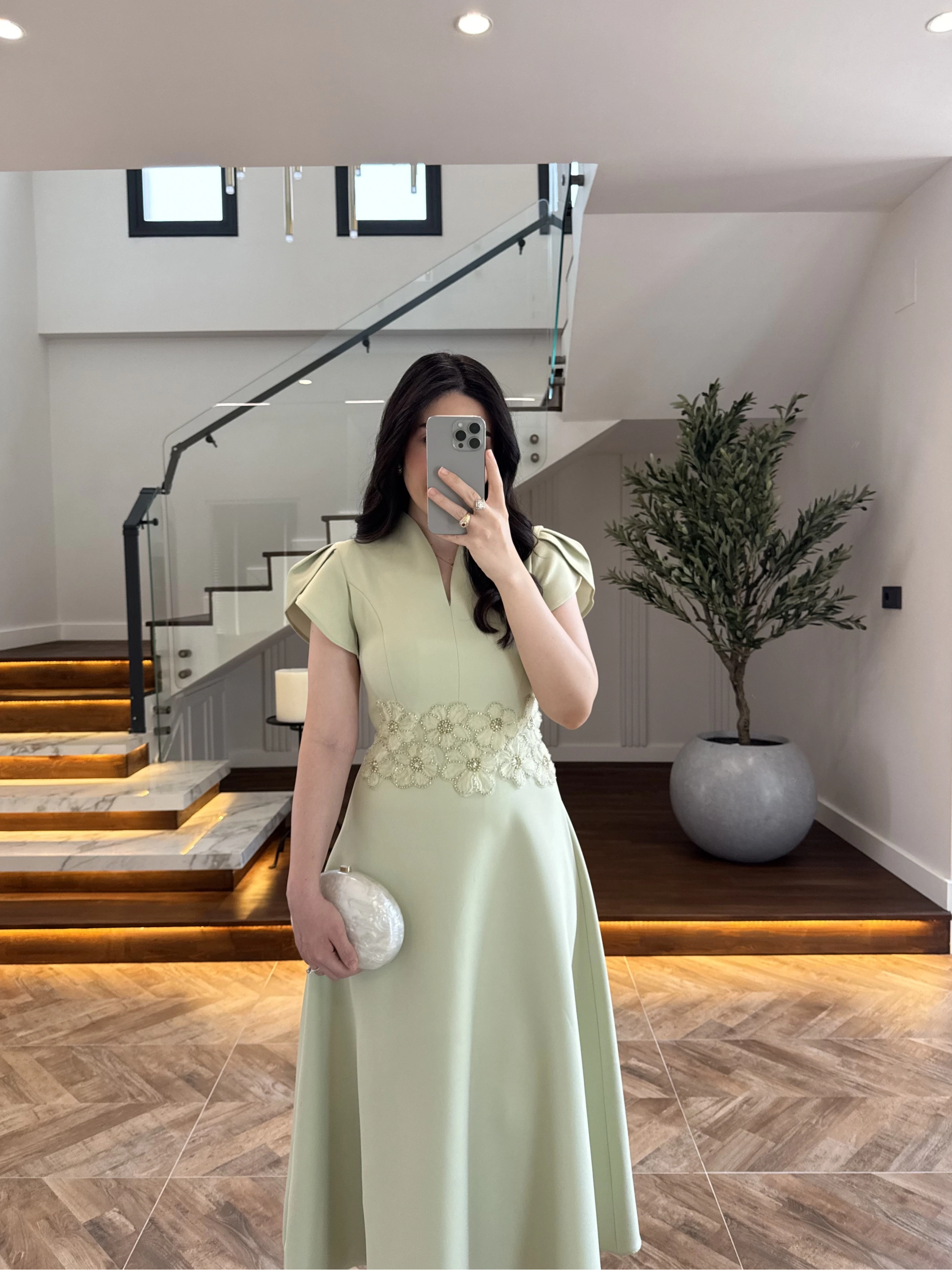 (ÖN SİPARİŞ )MİNT ÇİÇEK DESEN ELBİSE -3246
