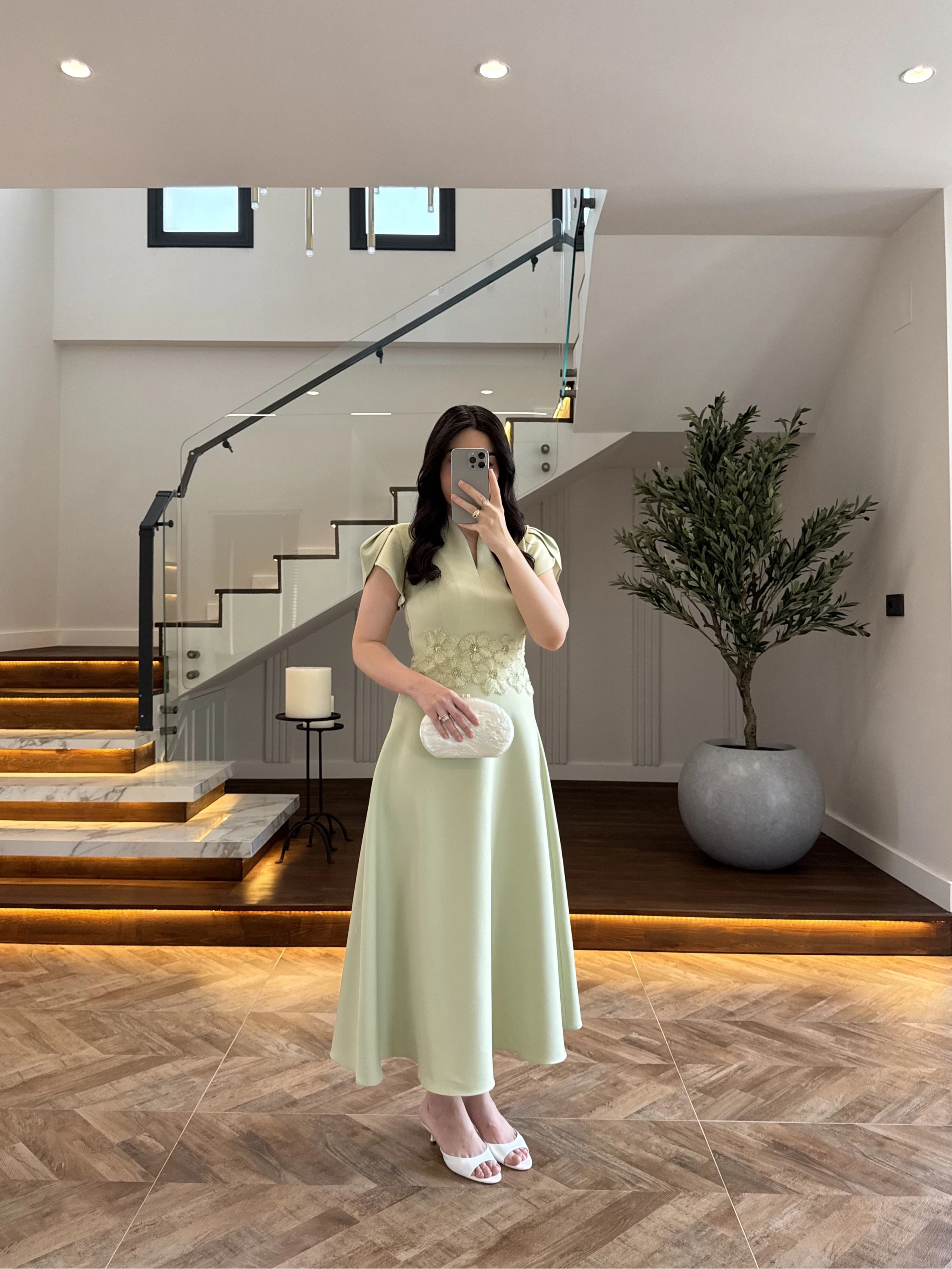 (ÖN SİPARİŞ )MİNT ÇİÇEK DESEN ELBİSE -3246