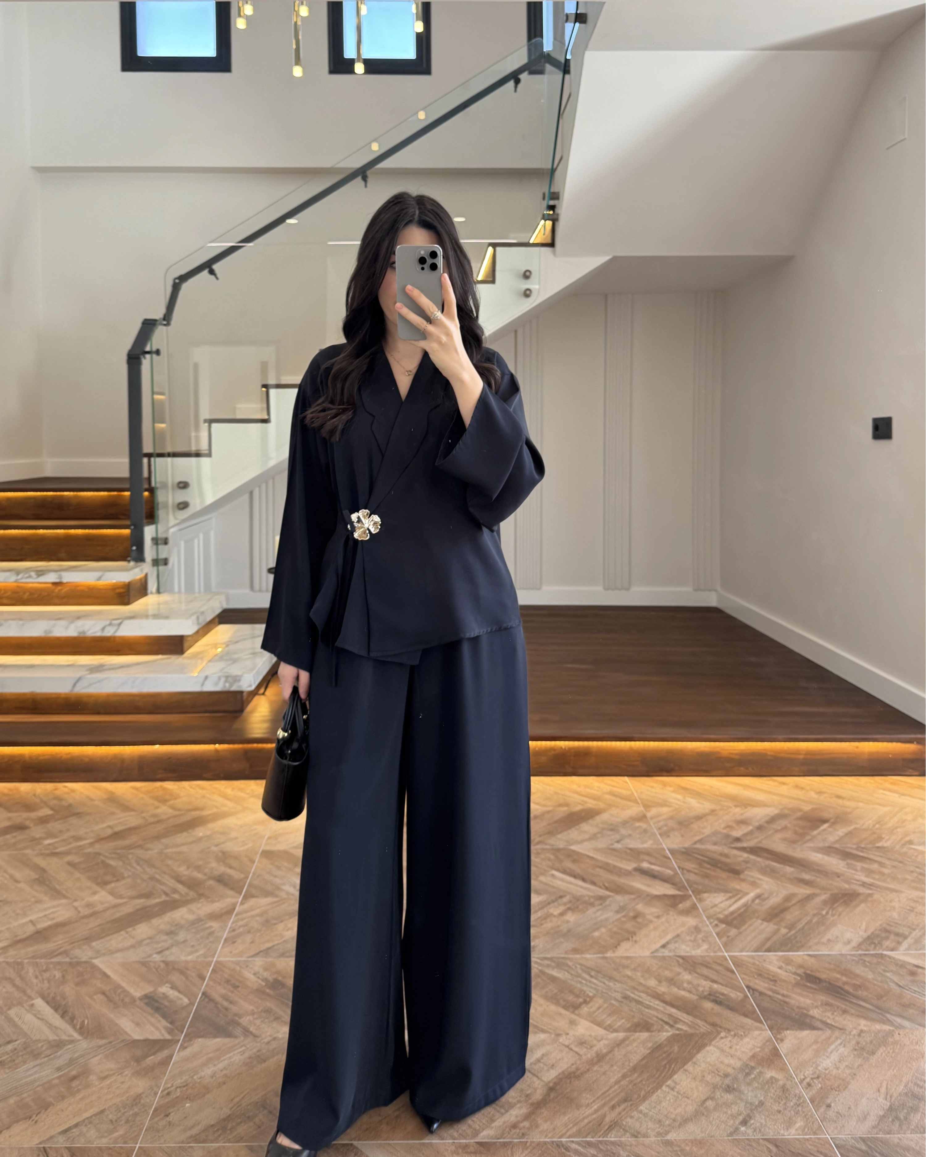 LACİVERT YONCA BROŞLU TAKIM - 8896