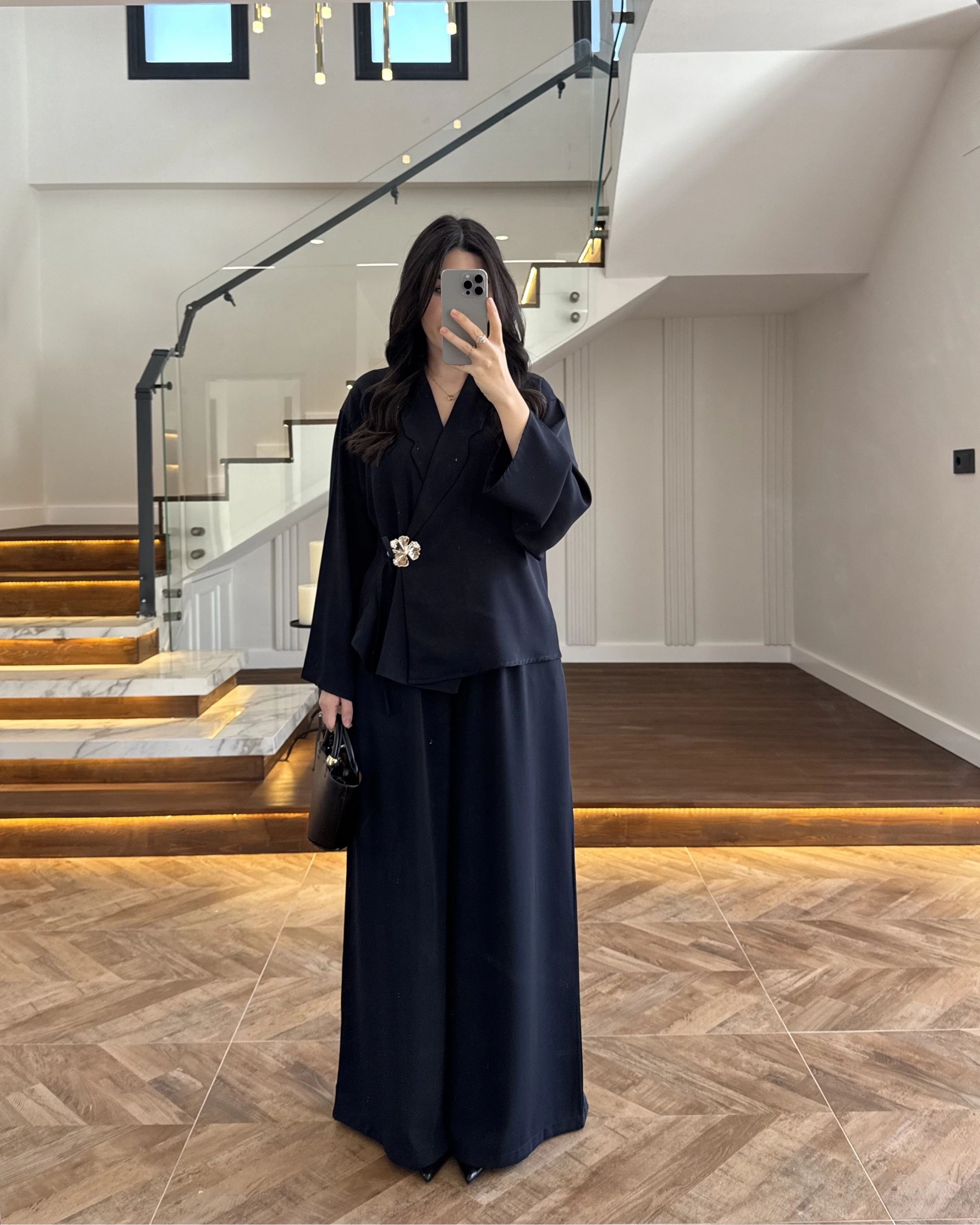 LACİVERT YONCA BROŞLU TAKIM - 8896