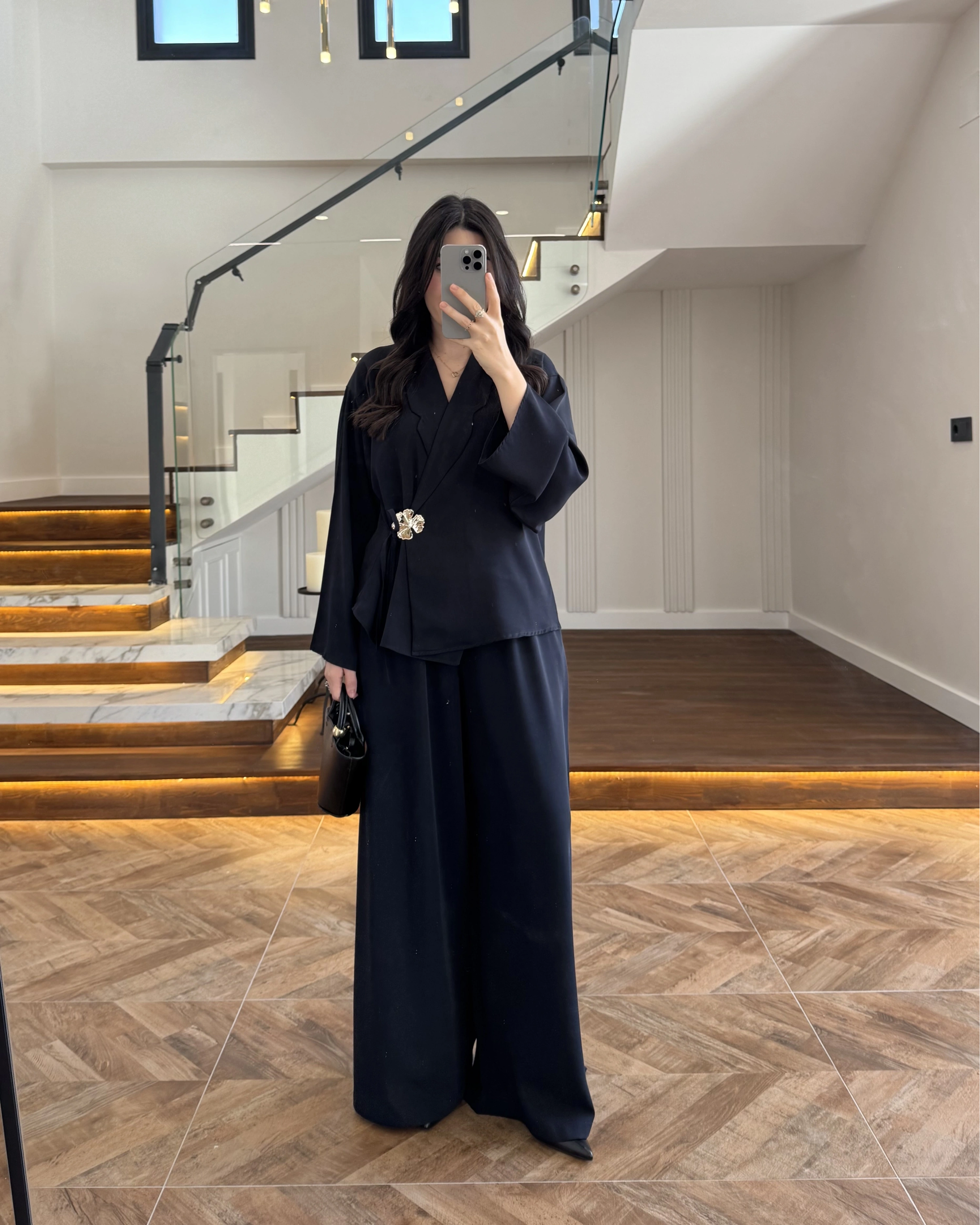 LACİVERT YONCA BROŞLU TAKIM - 8896