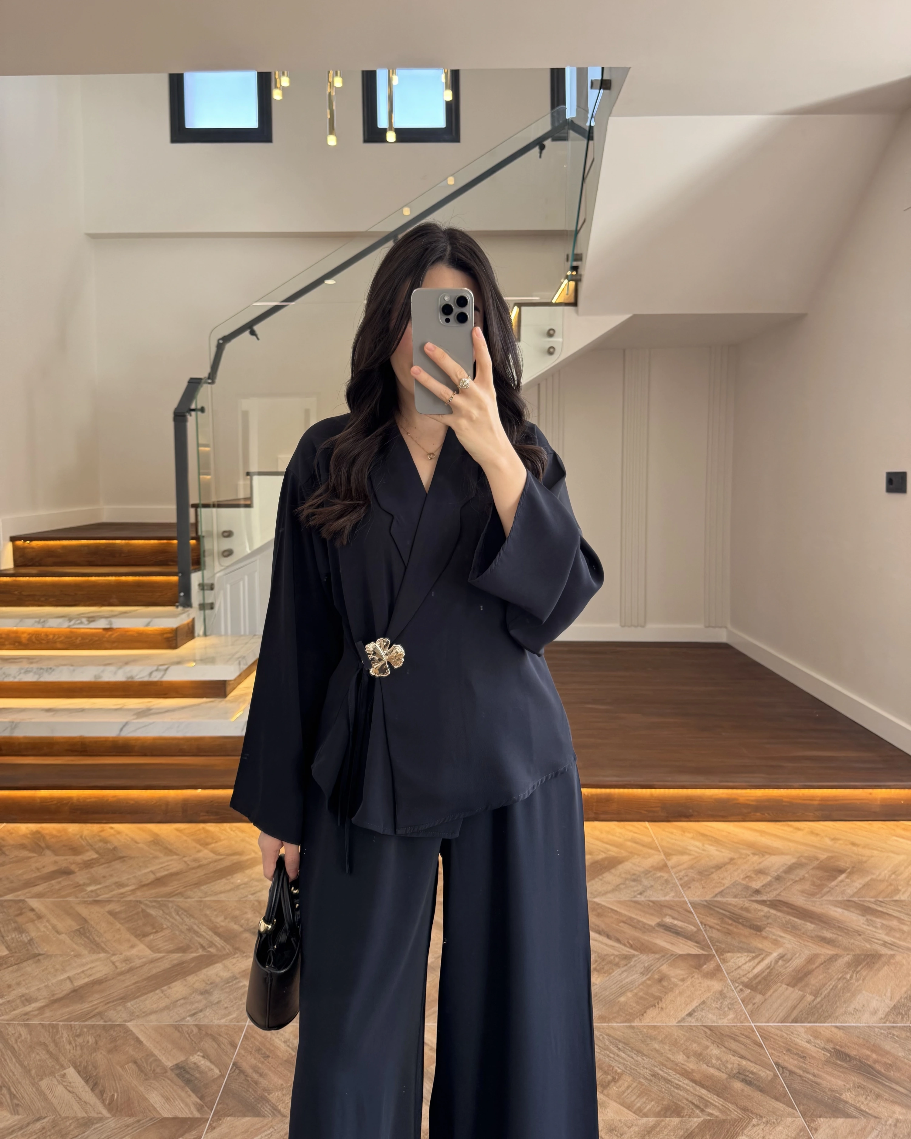 LACİVERT YONCA BROŞLU TAKIM - 8896