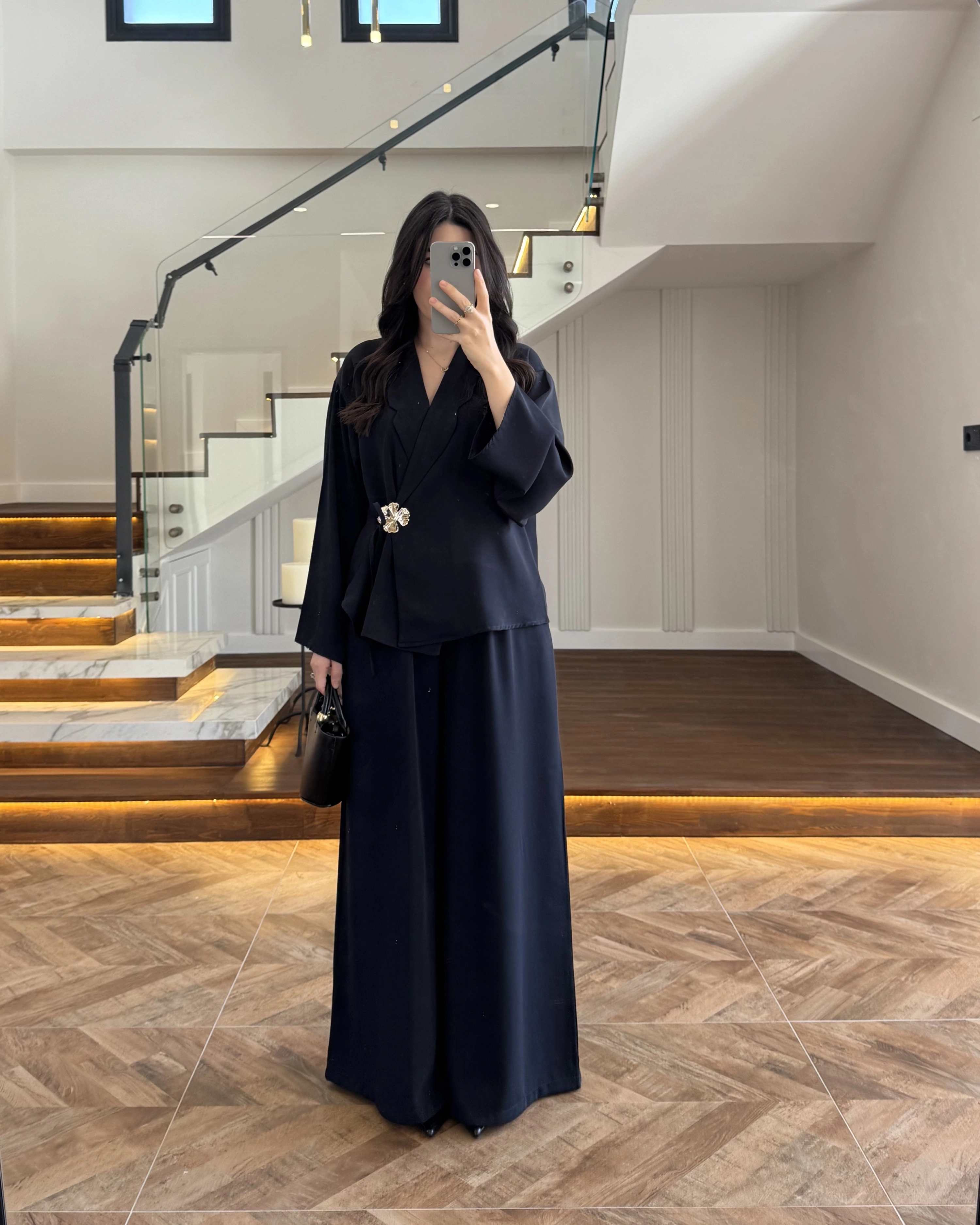 LACİVERT YONCA BROŞLU TAKIM - 8896