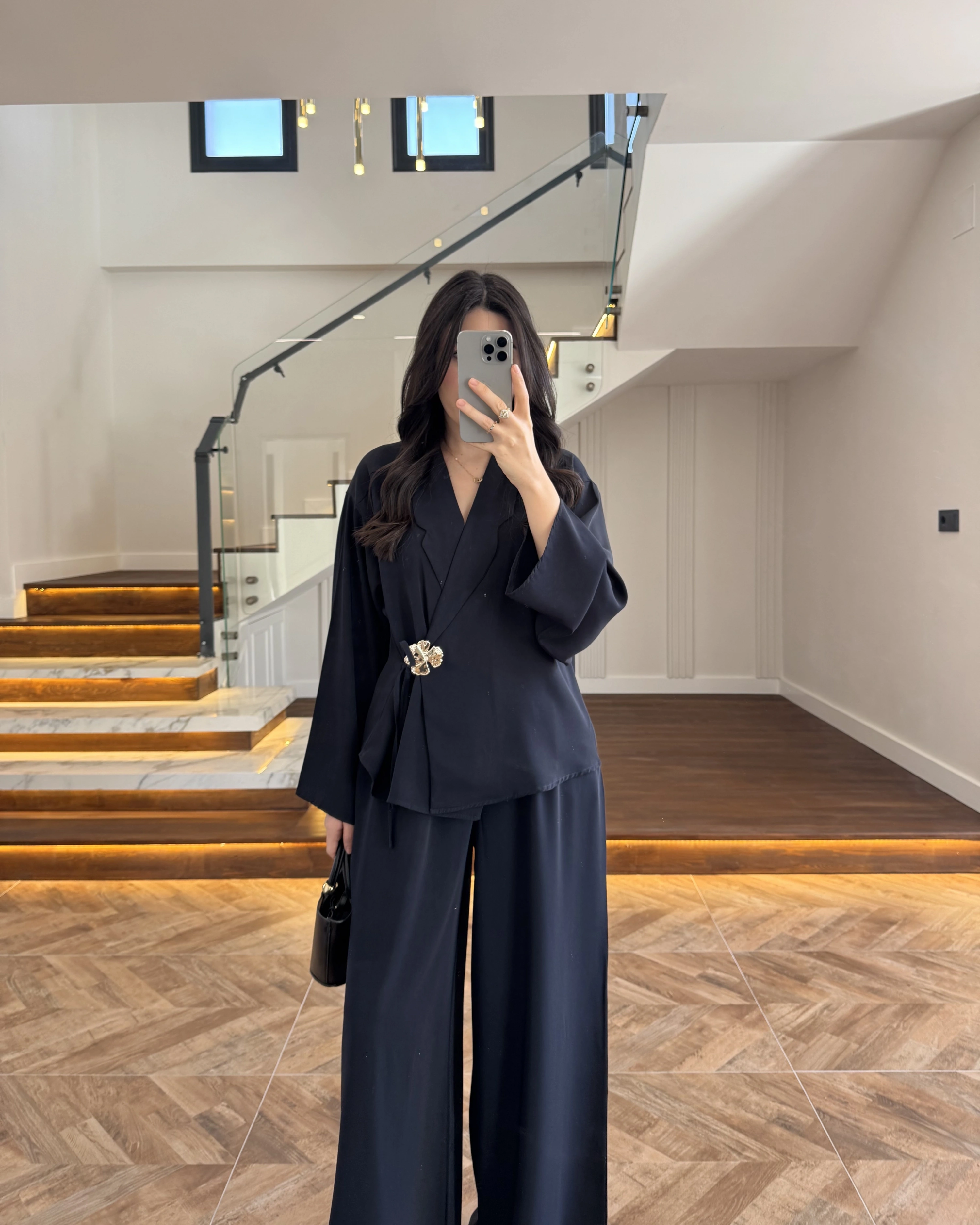 LACİVERT YONCA BROŞLU TAKIM - 8896