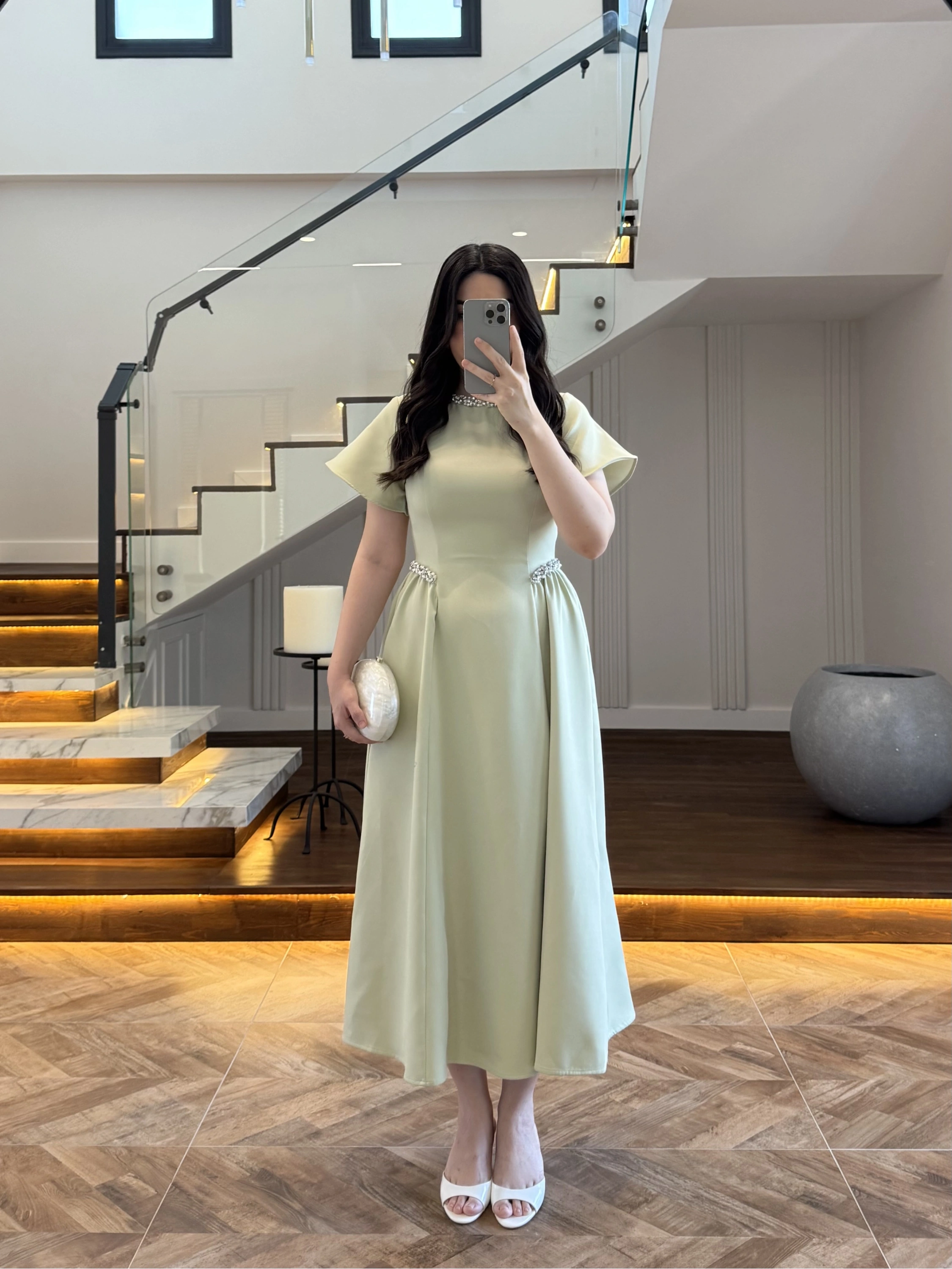 (ÖN SİPARİŞ)MİNT TAŞ DETAY ELBİSE -EU3220