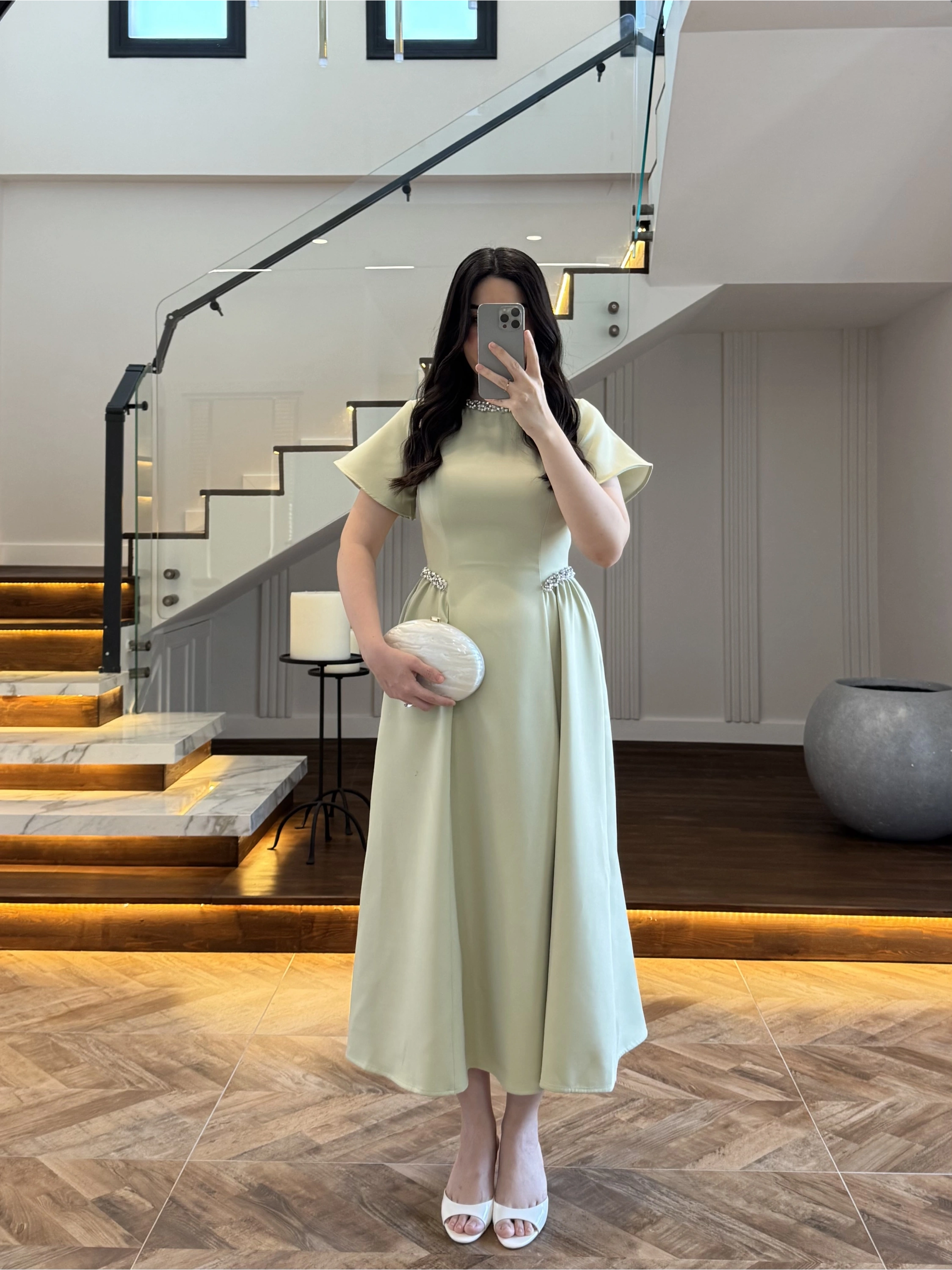 (ÖN SİPARİŞ)MİNT TAŞ DETAY ELBİSE -EU3220