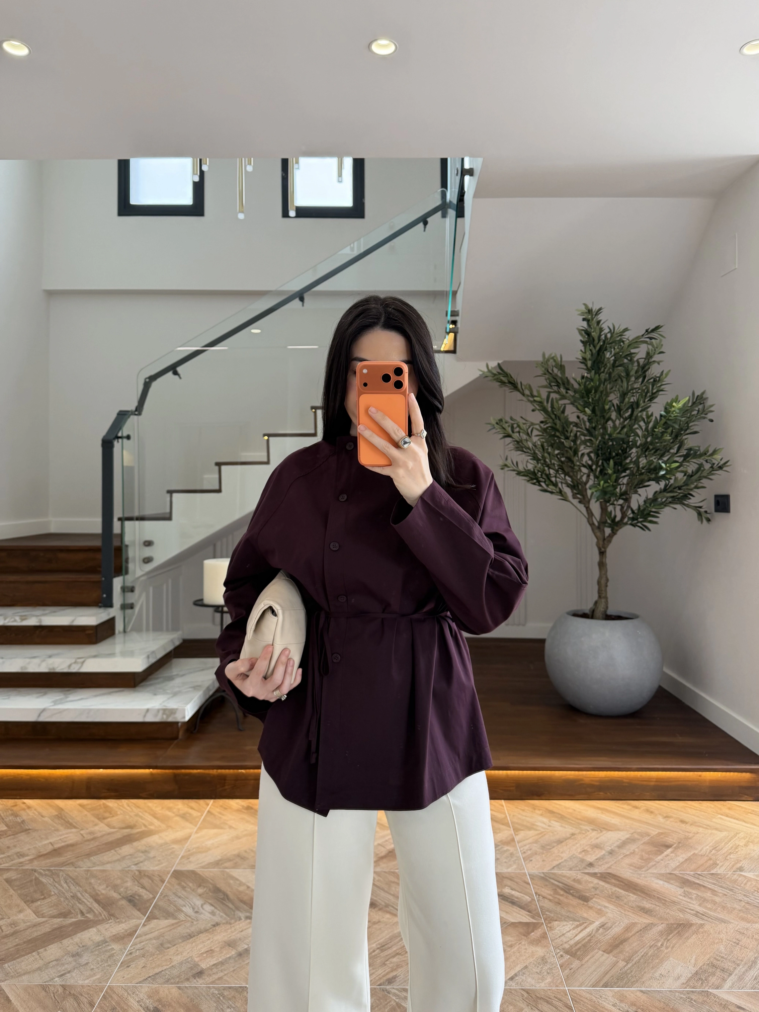 MÜRDÜM BAĞCIKLI DİK YAKA GÖMLEK-5566