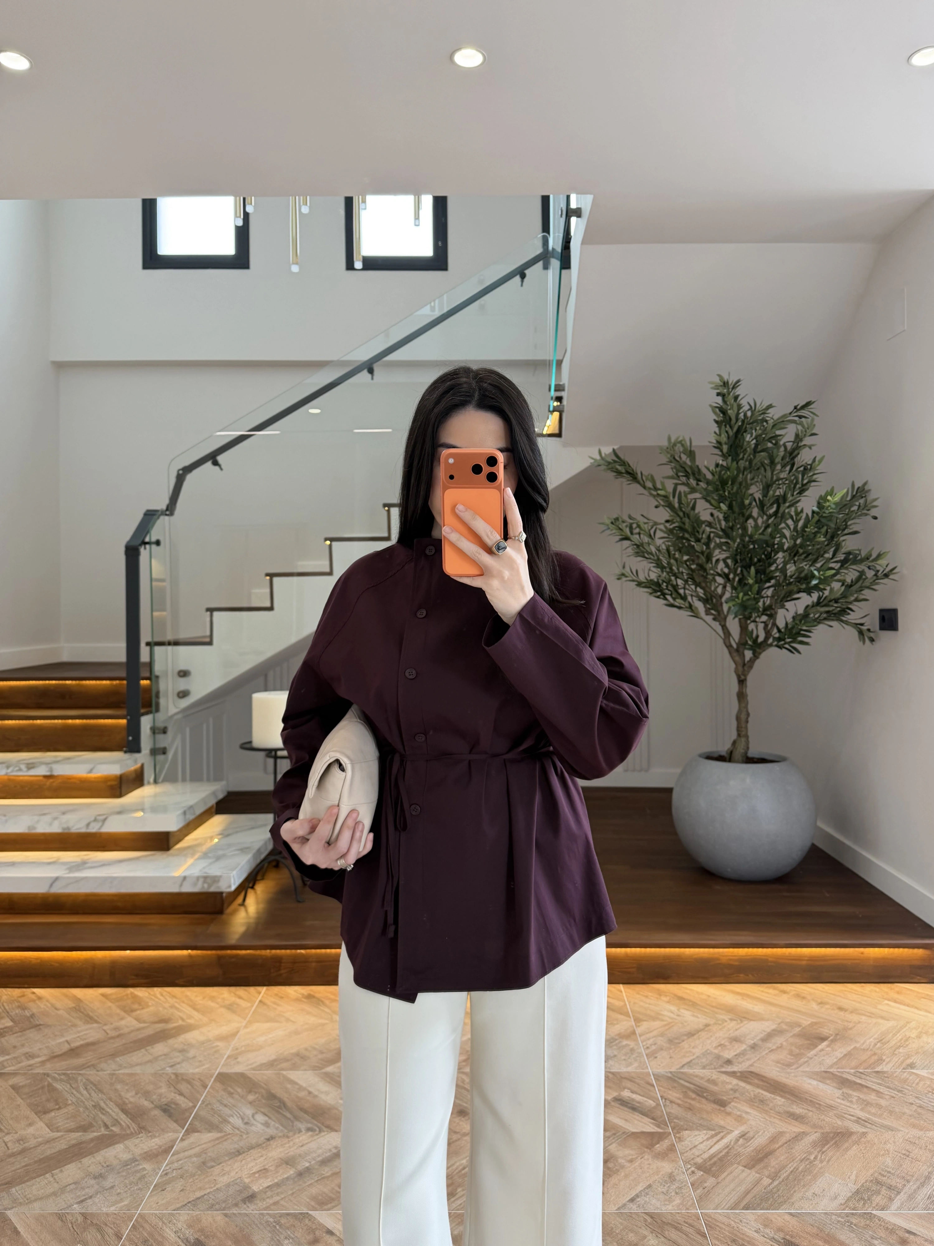 MÜRDÜM BAĞCIKLI DİK YAKA GÖMLEK-5566