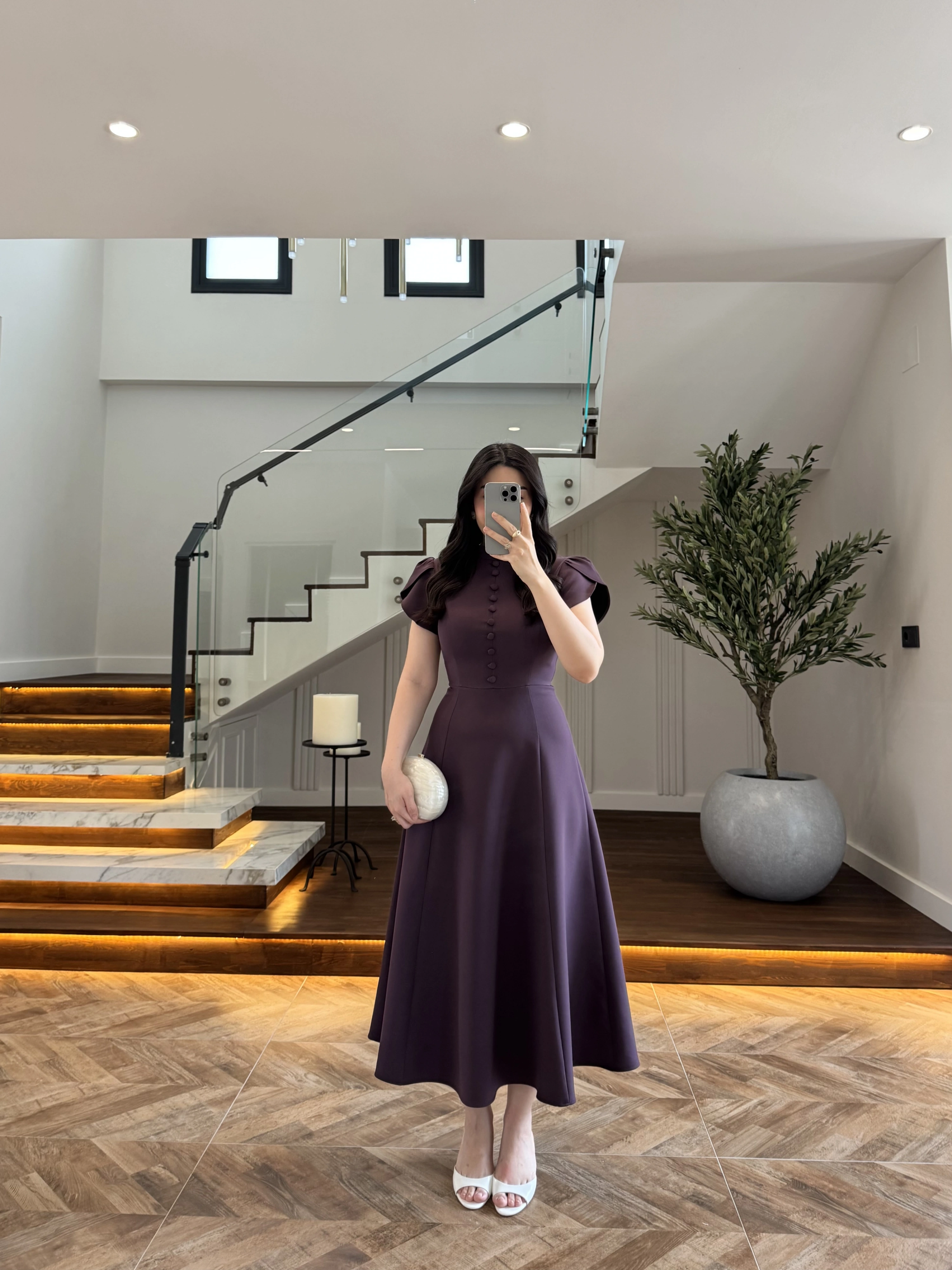 MÜRDÜM DÜĞME DETAY ELBİSE - 3201