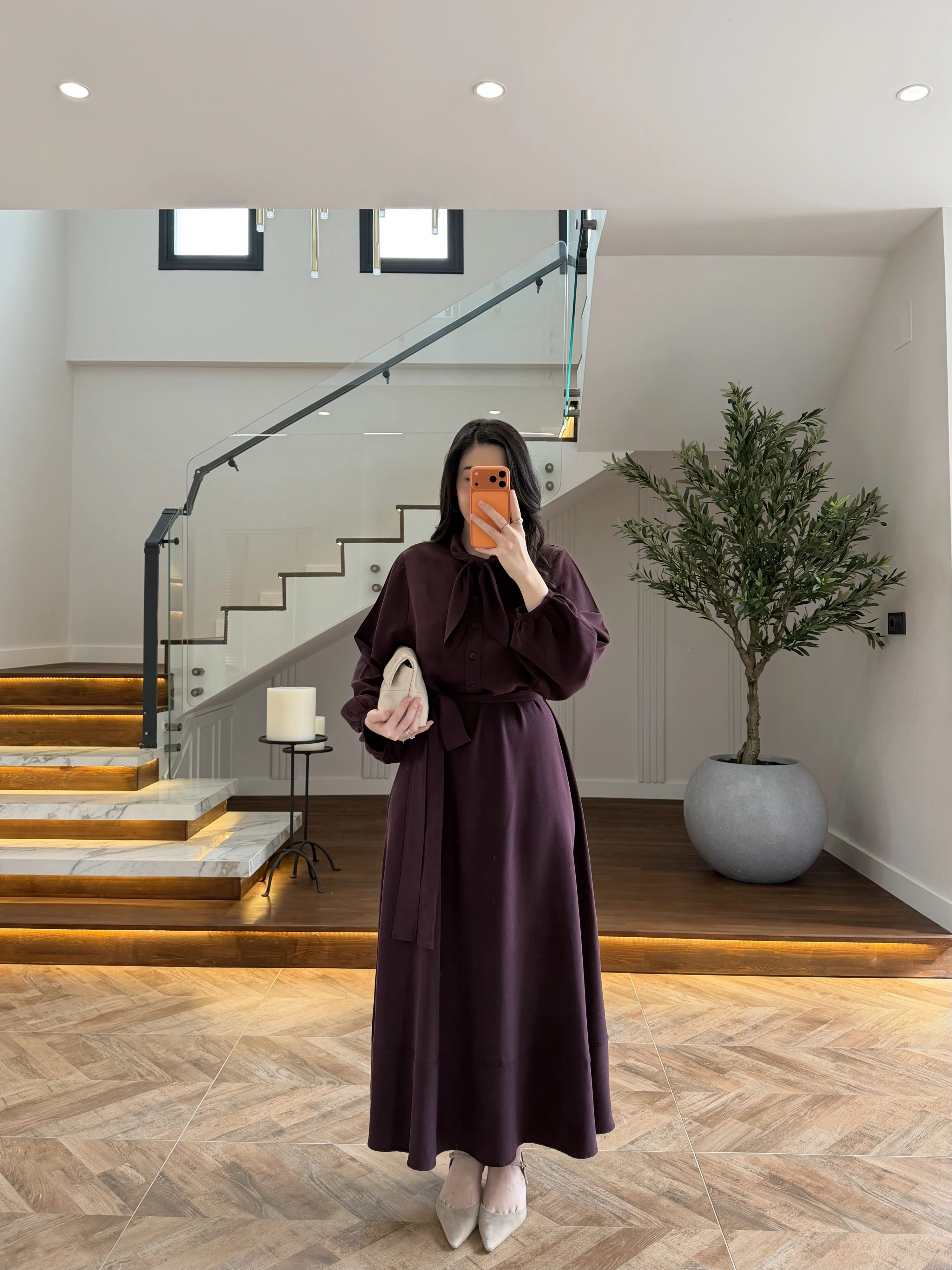 MÜRDÜM FULAR DETAY ELBİSE -2348