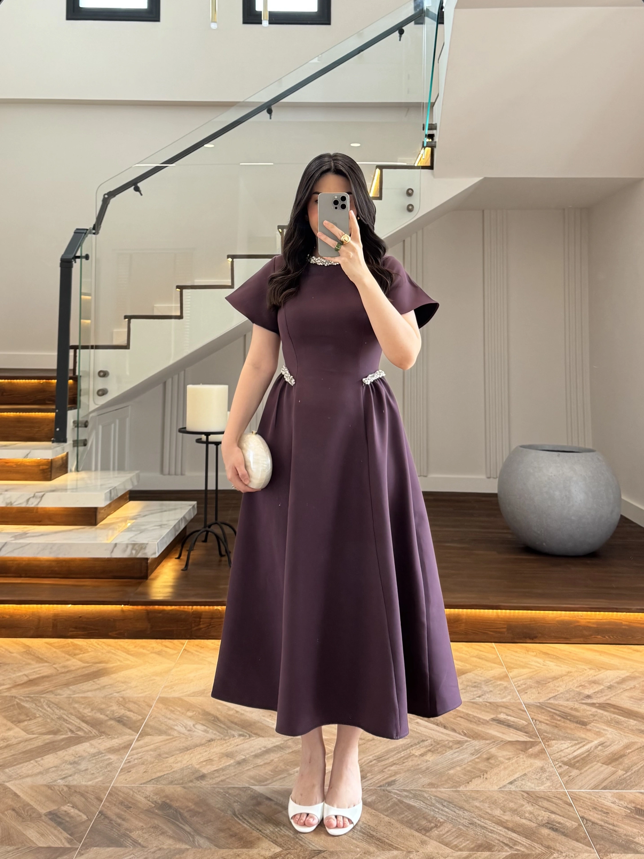 MÜRDÜM TAŞ DETAY ELBİSE -EU3220