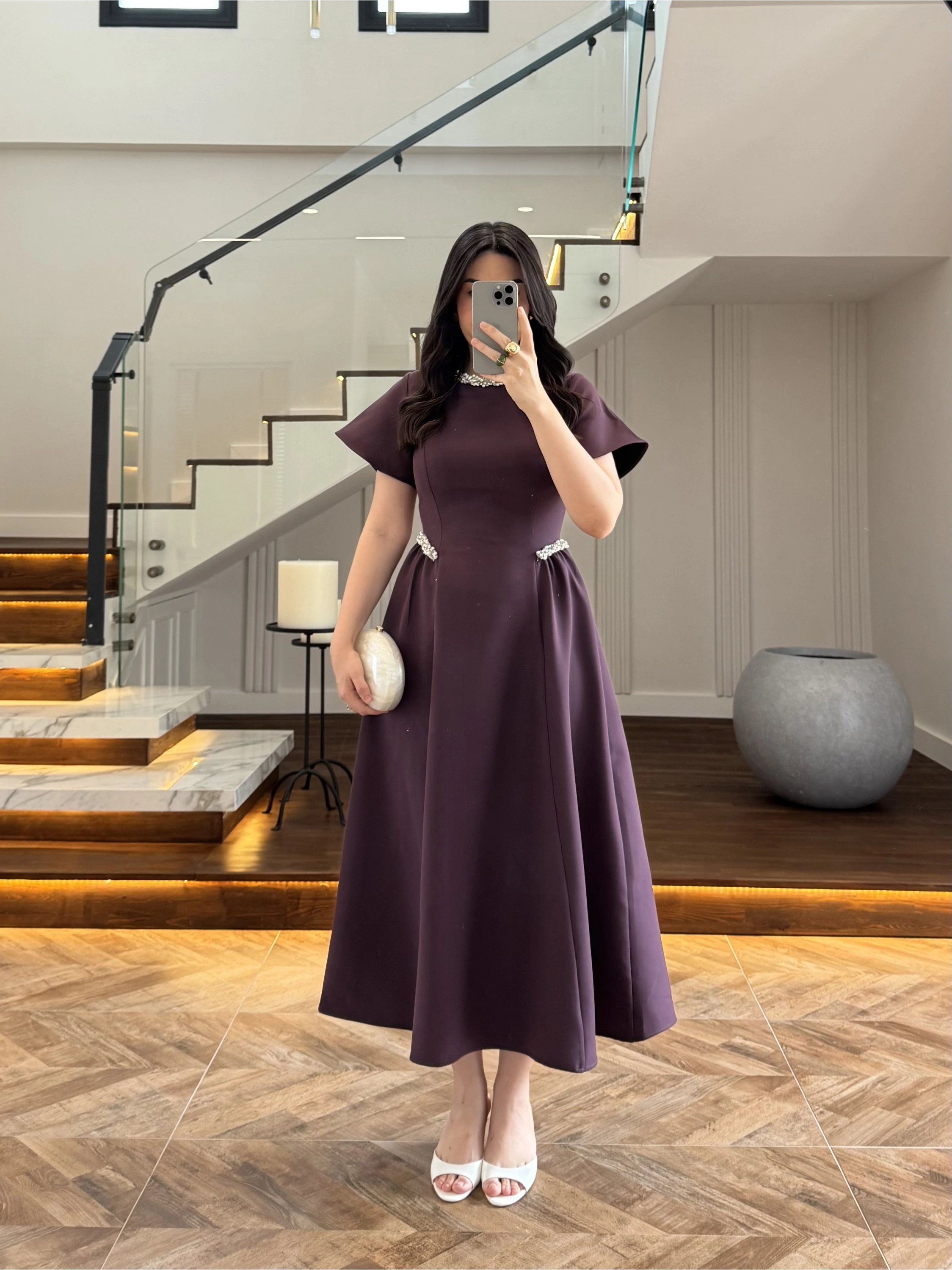 MÜRDÜM TAŞ DETAY ELBİSE -EU3220
