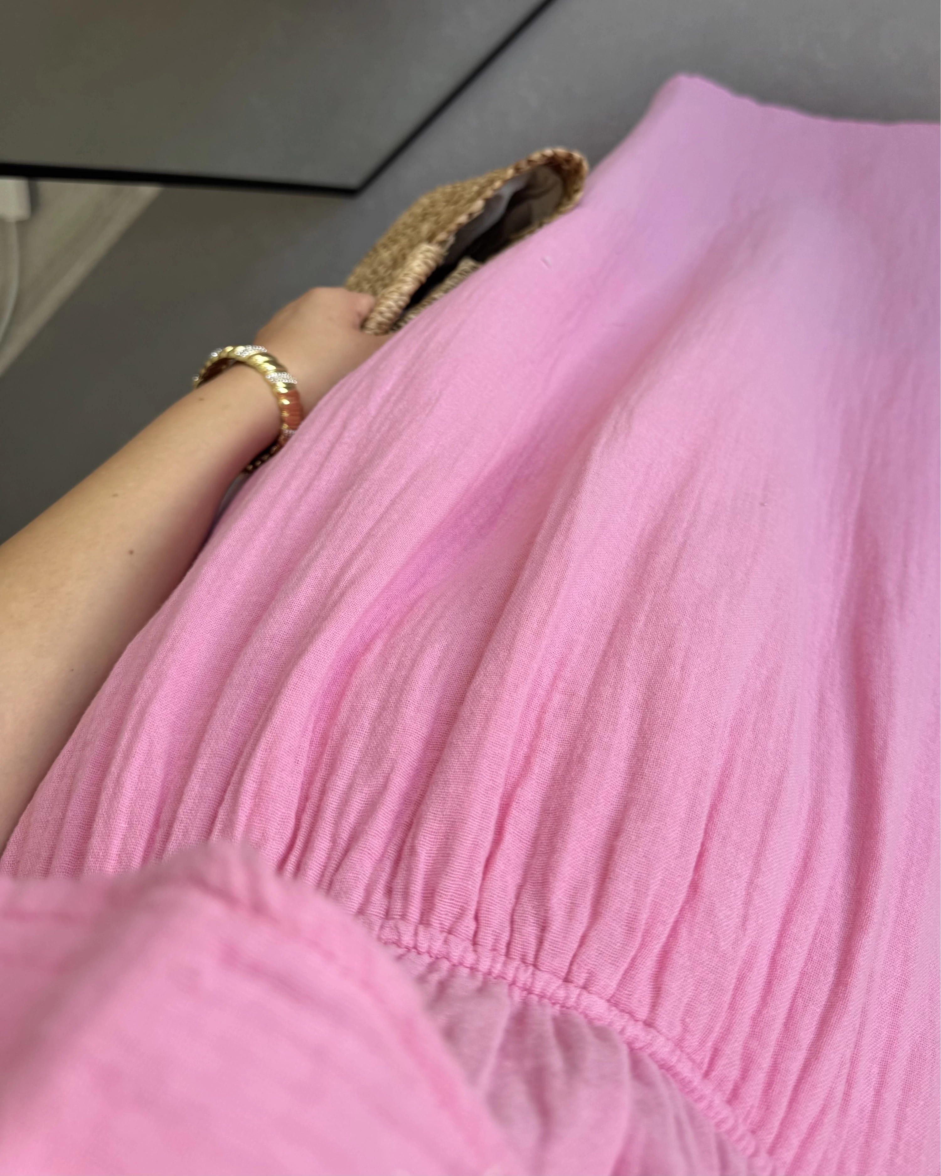 MÜSLİN MADONNA YAKA ELBİSE PEMBE