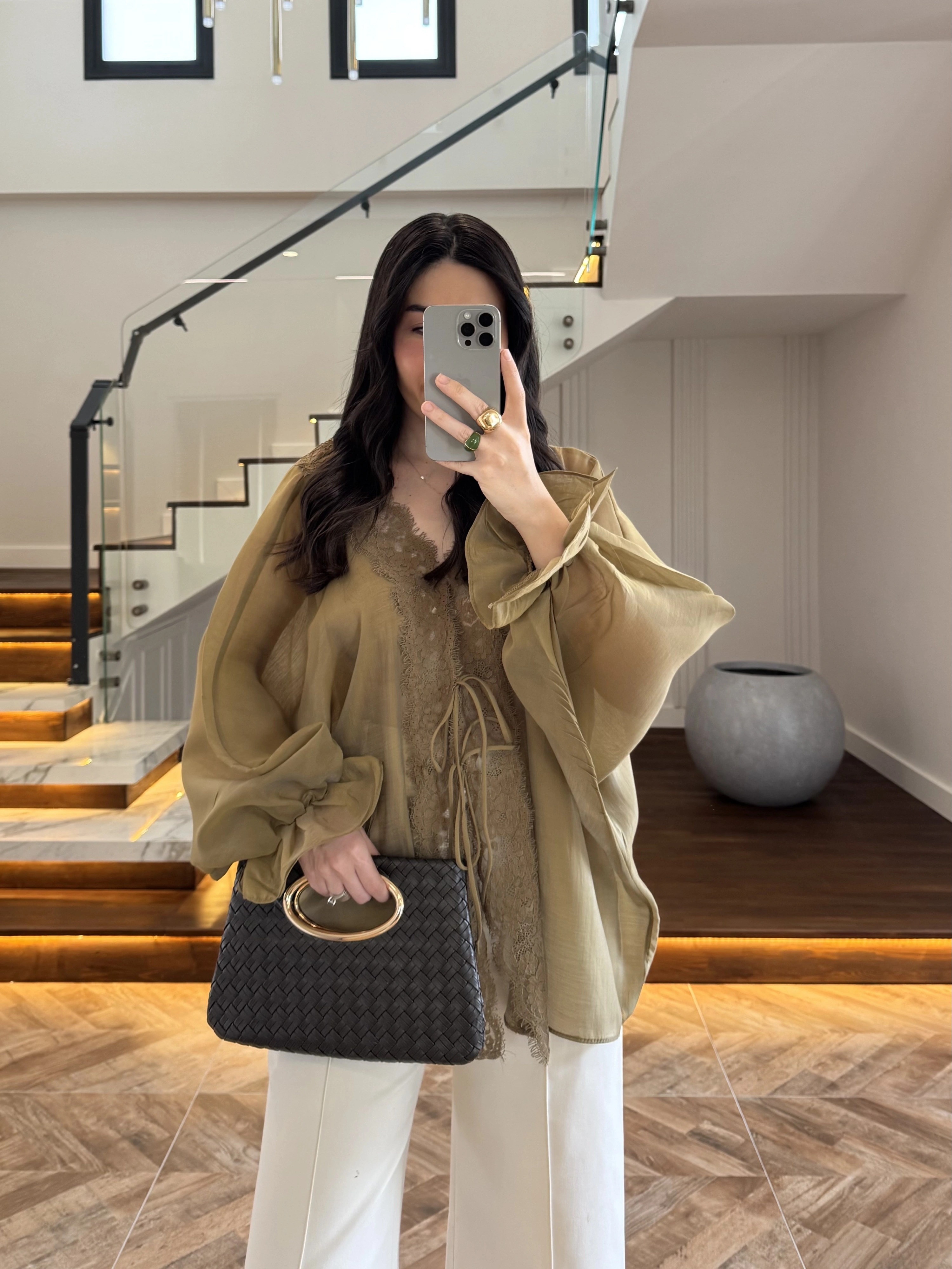 OLİVE DANTELLİ GÖMLEK -5108