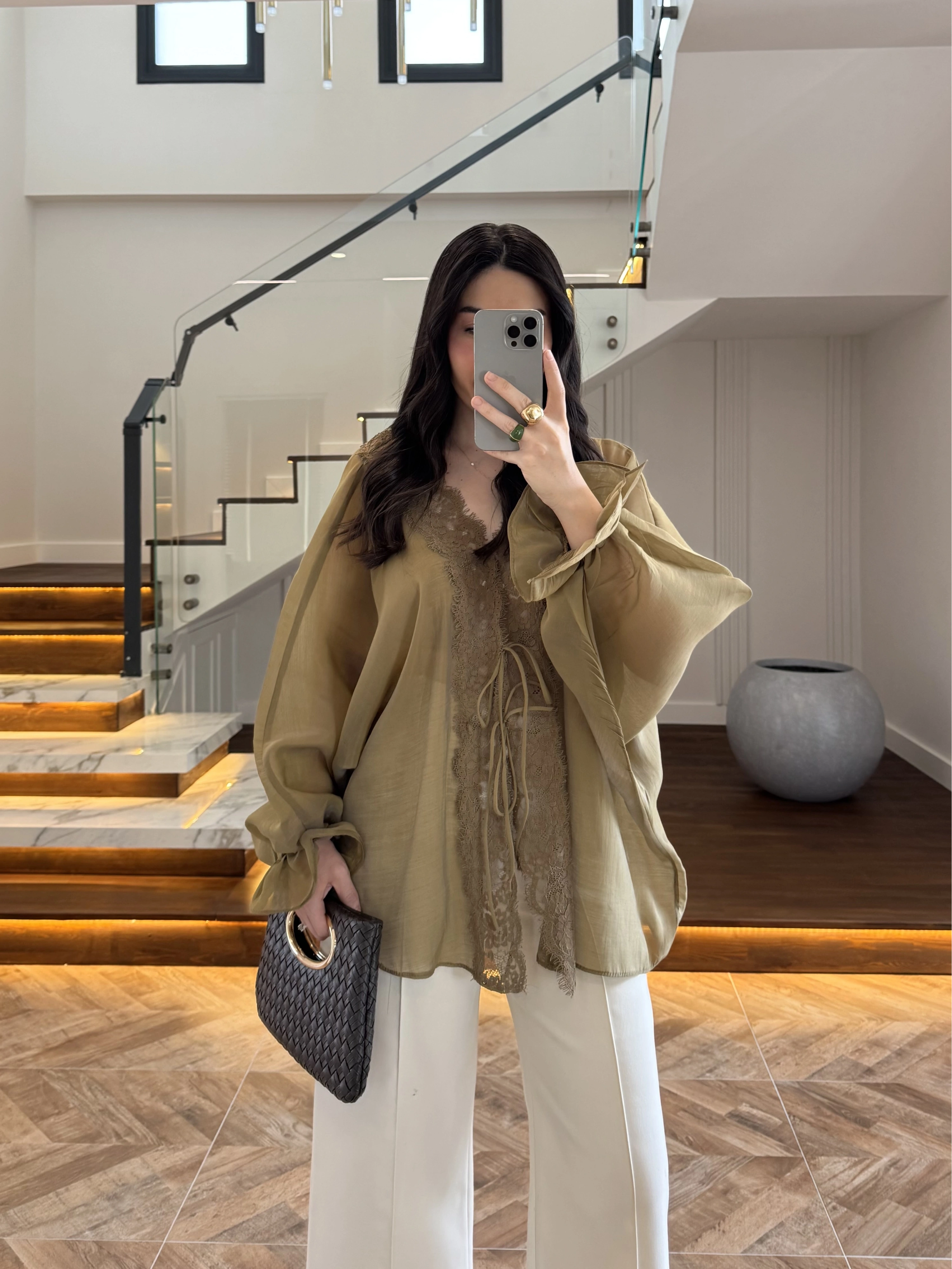 OLİVE DANTELLİ GÖMLEK -5108