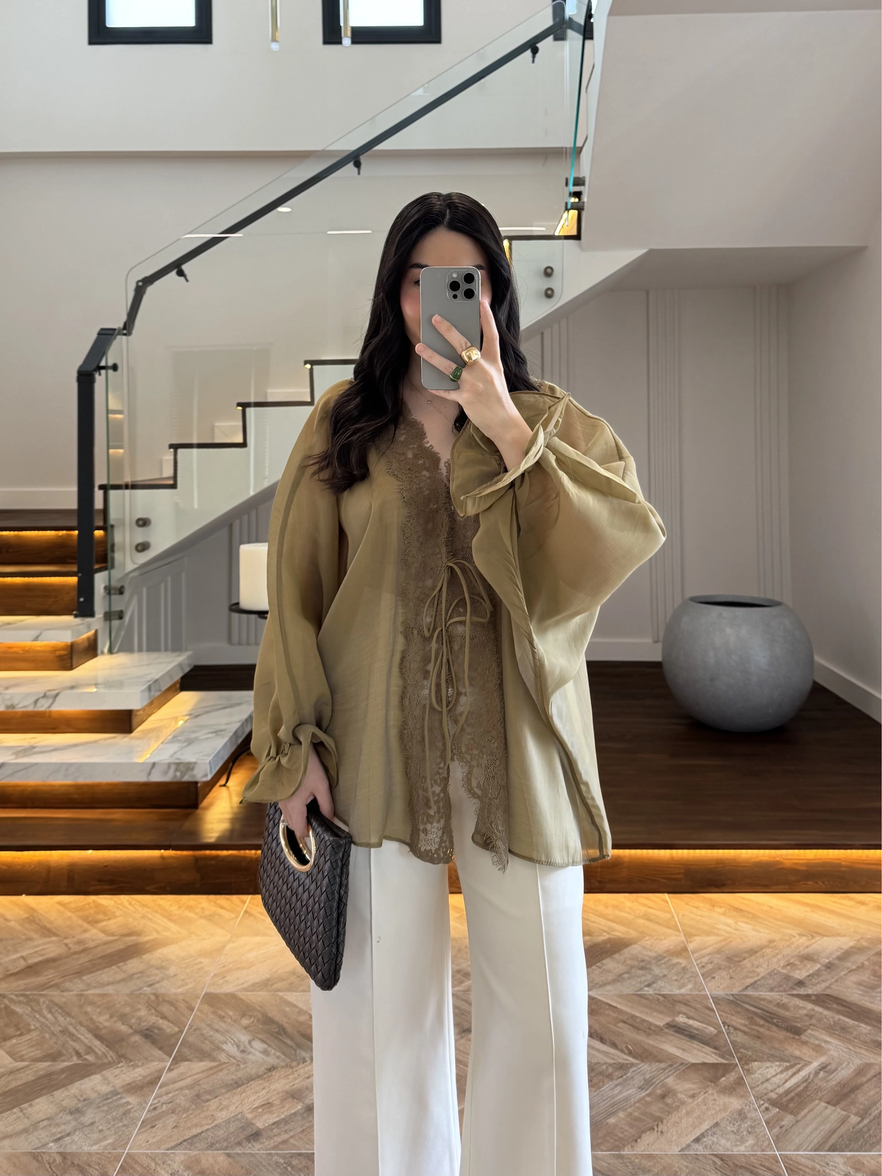 OLİVE DANTELLİ GÖMLEK -5108