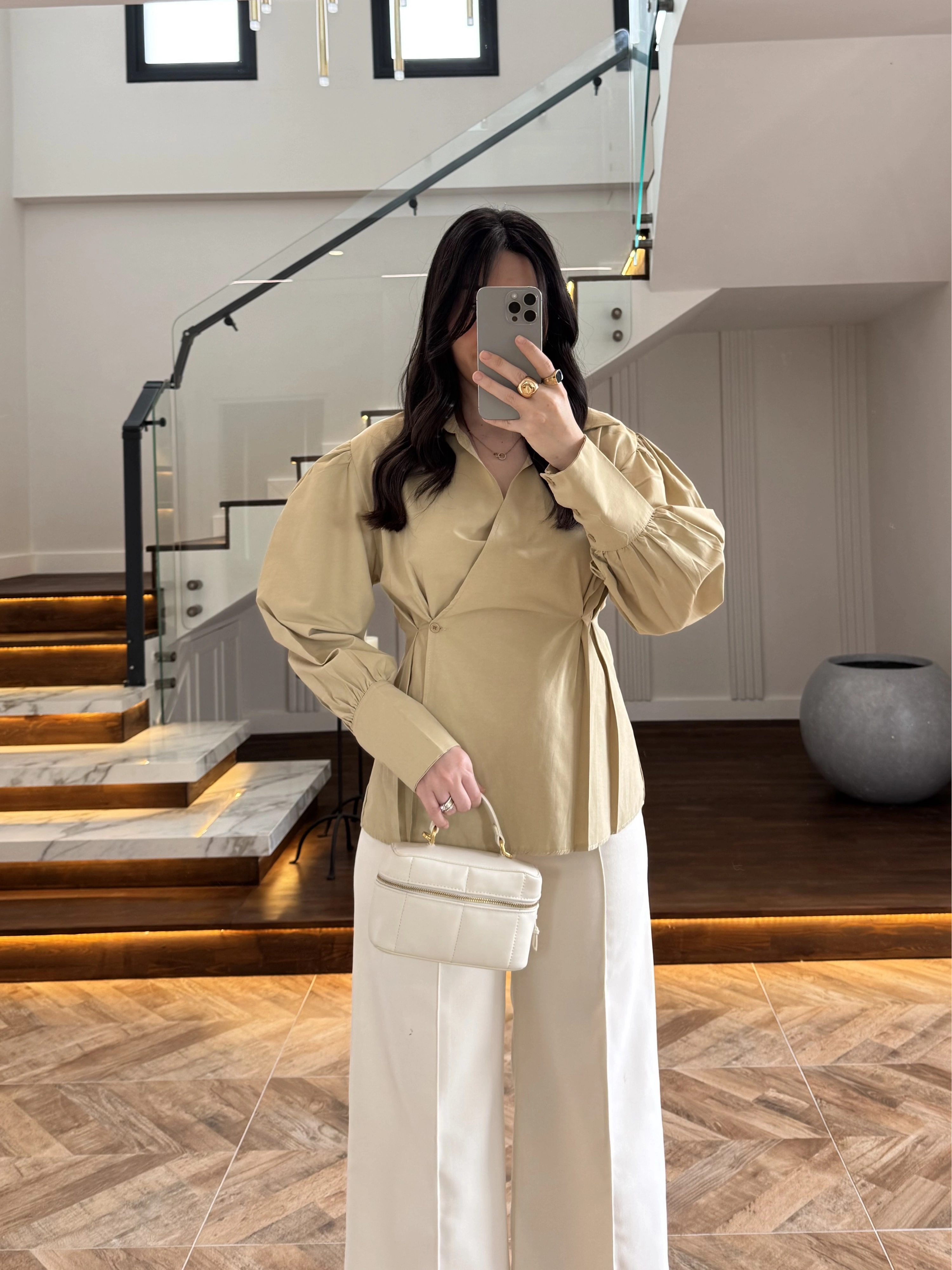 OLİVE ÖNÜ PİLELİ GÖMLEK -9243