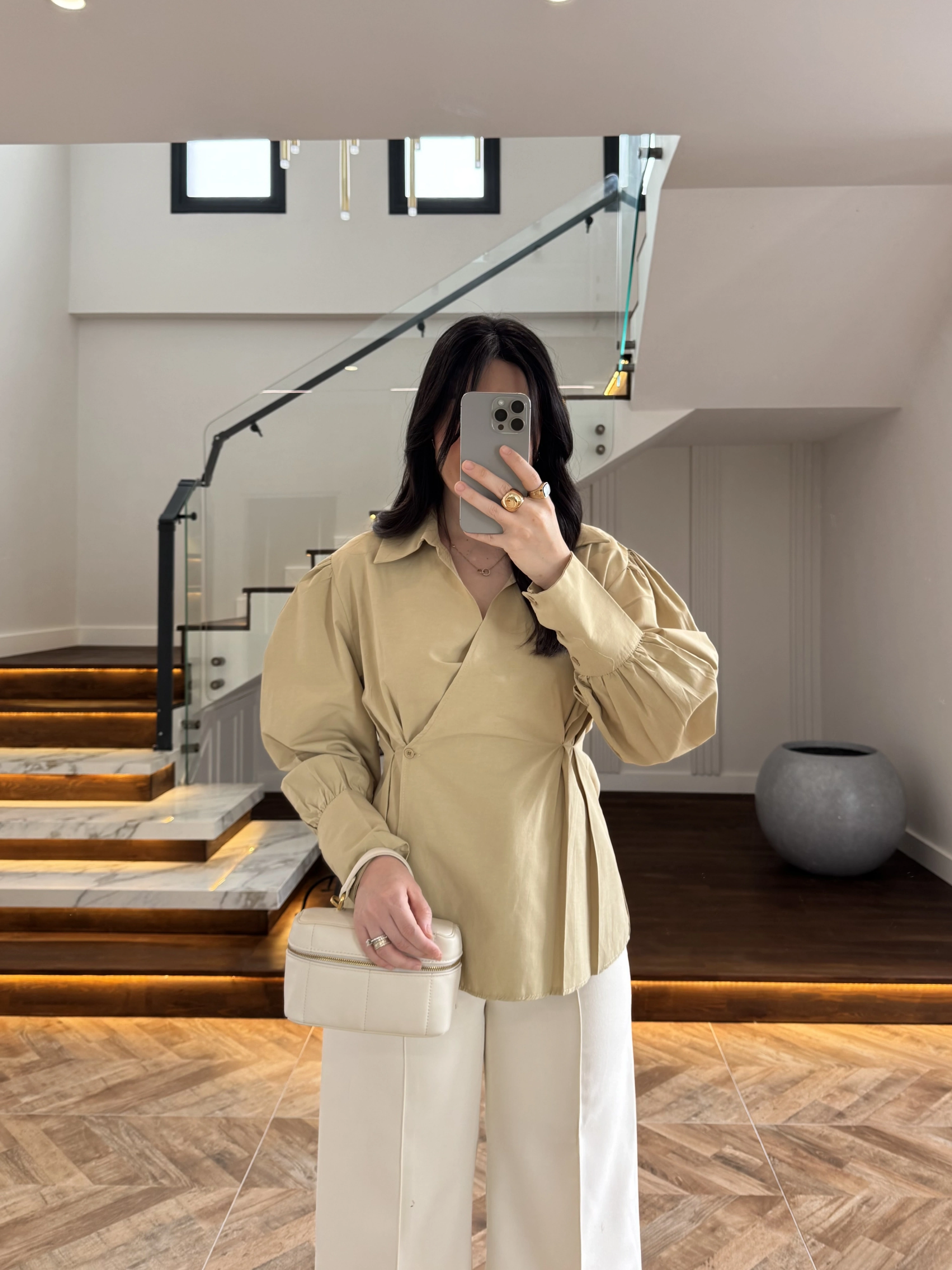OLİVE ÖNÜ PİLELİ GÖMLEK -9243