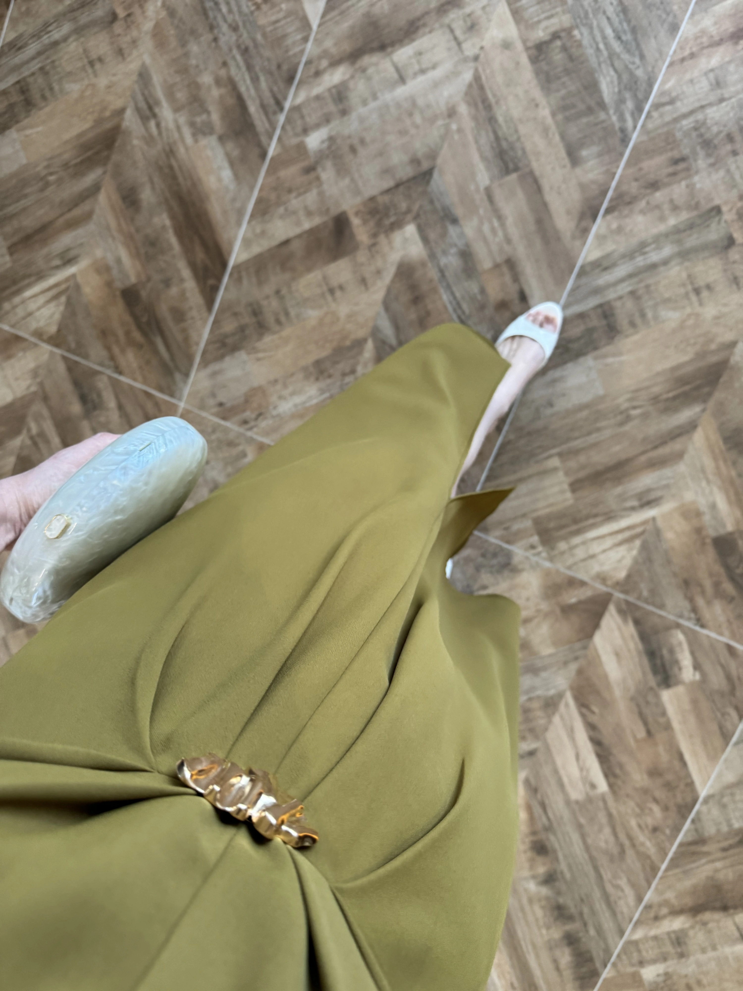 (ÖN SİPARİŞ )OLİVE TOKA DETAY BEL BAĞLAMALI ELBİSE- 4021