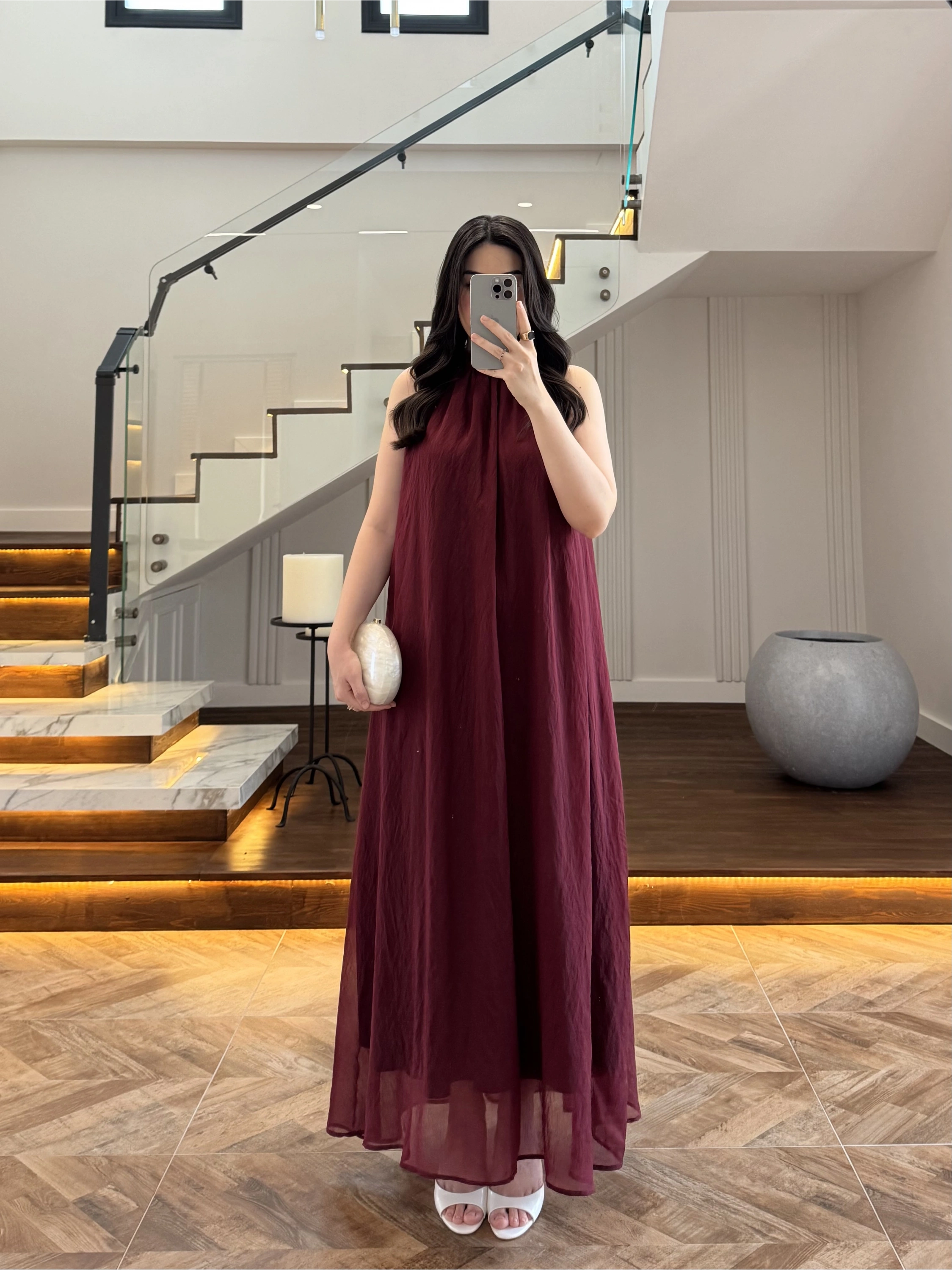 BORDO YAKA BAĞCIKLI ELBİSE -4074