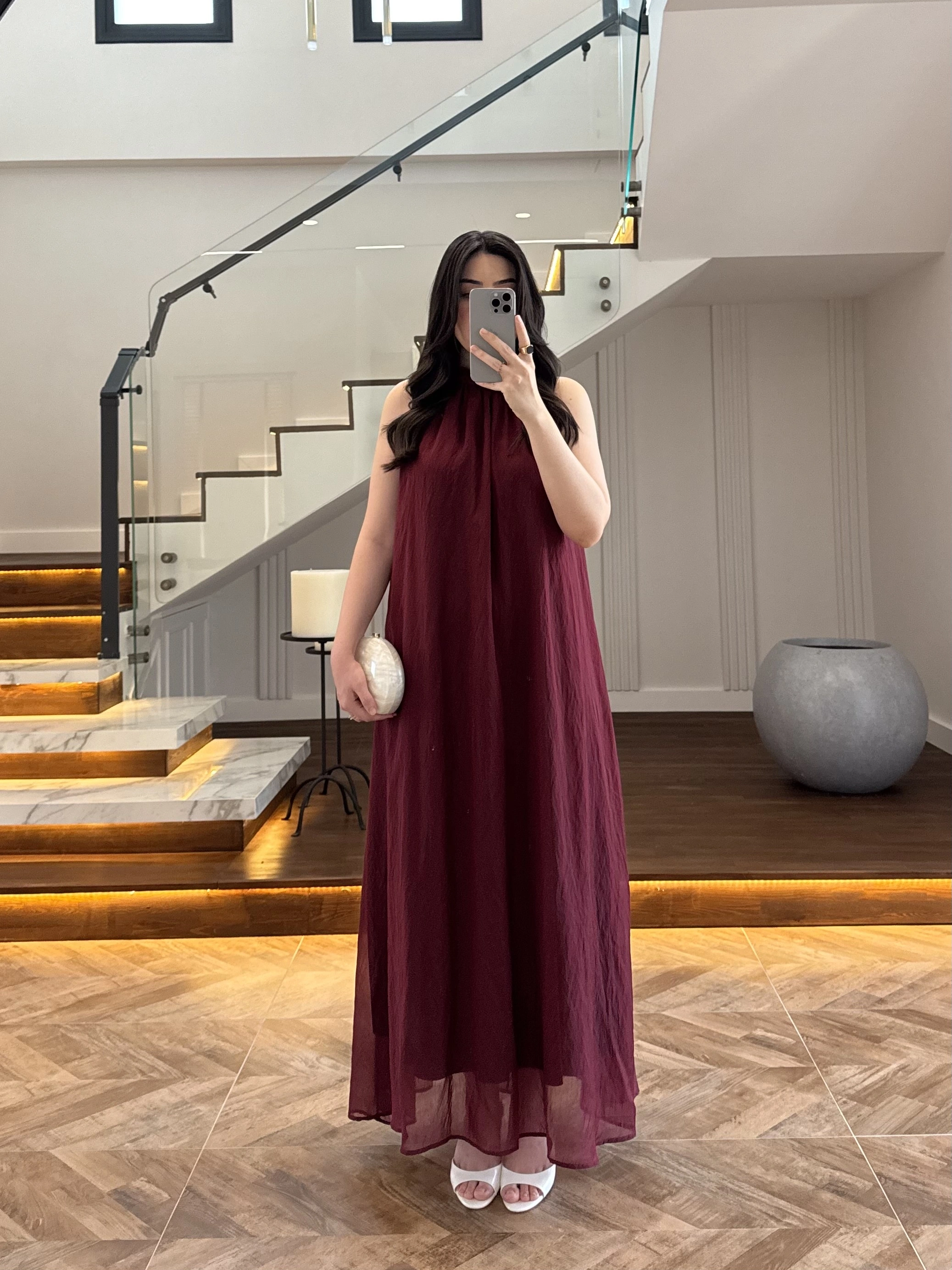 BORDO YAKA BAĞCIKLI ELBİSE -4074