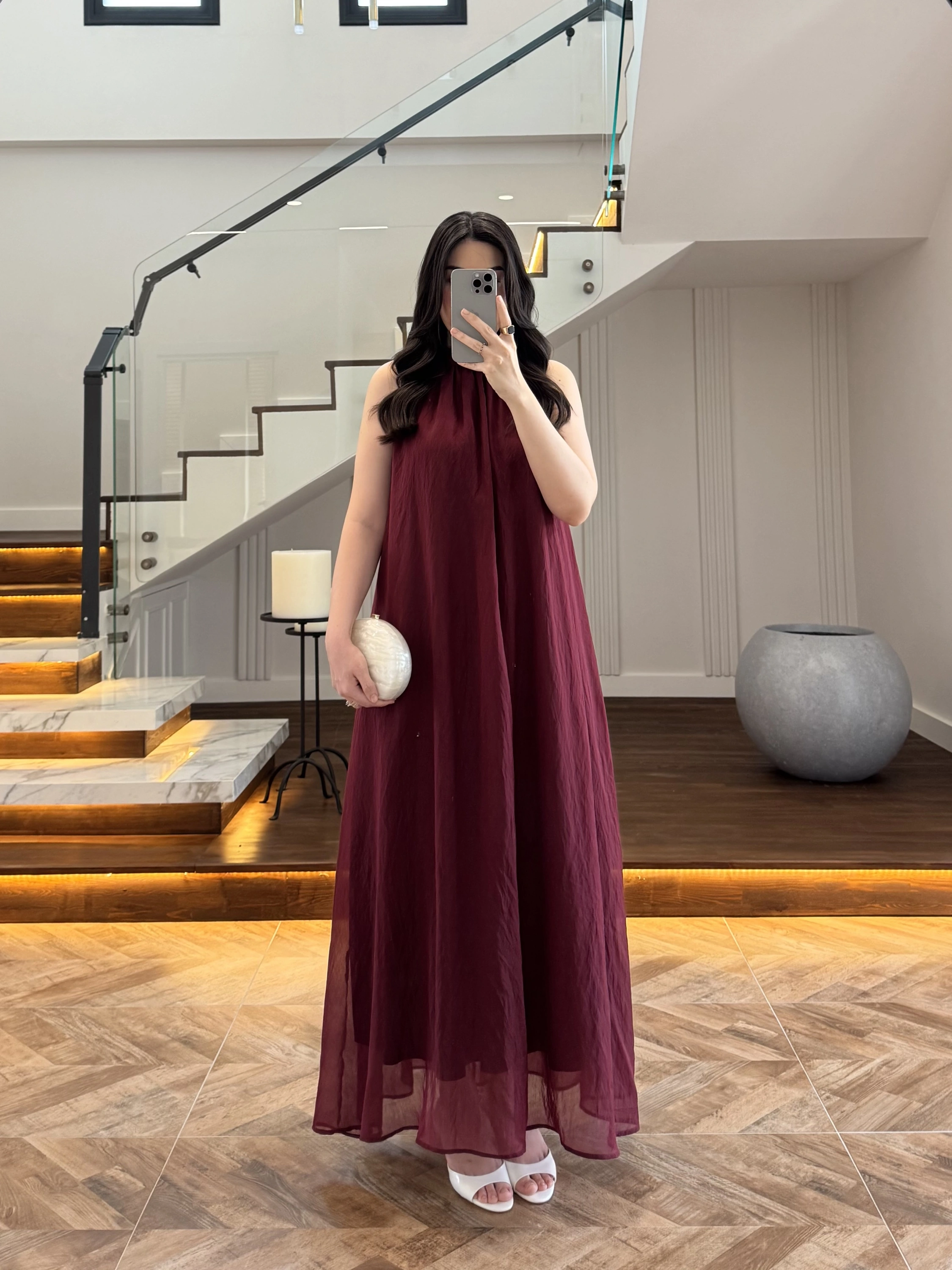 BORDO YAKA BAĞCIKLI ELBİSE -4074