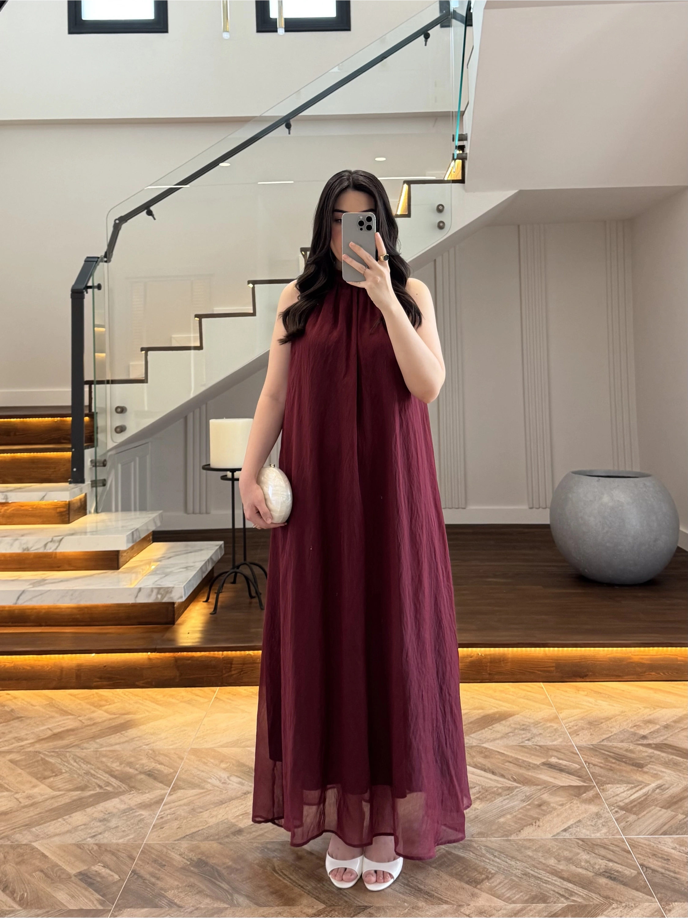 BORDO YAKA BAĞCIKLI ELBİSE -4074