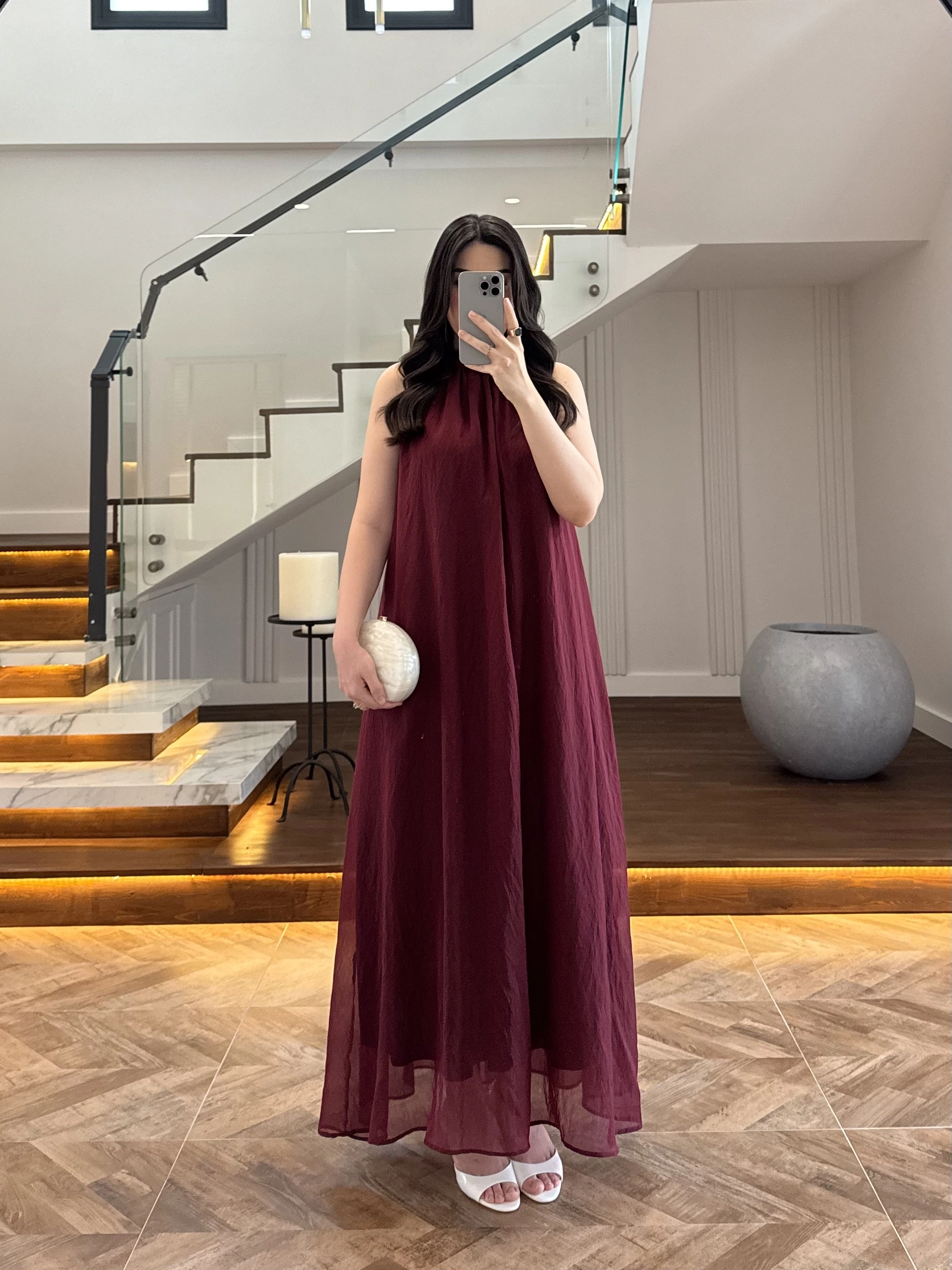 BORDO YAKA BAĞCIKLI ELBİSE -4074