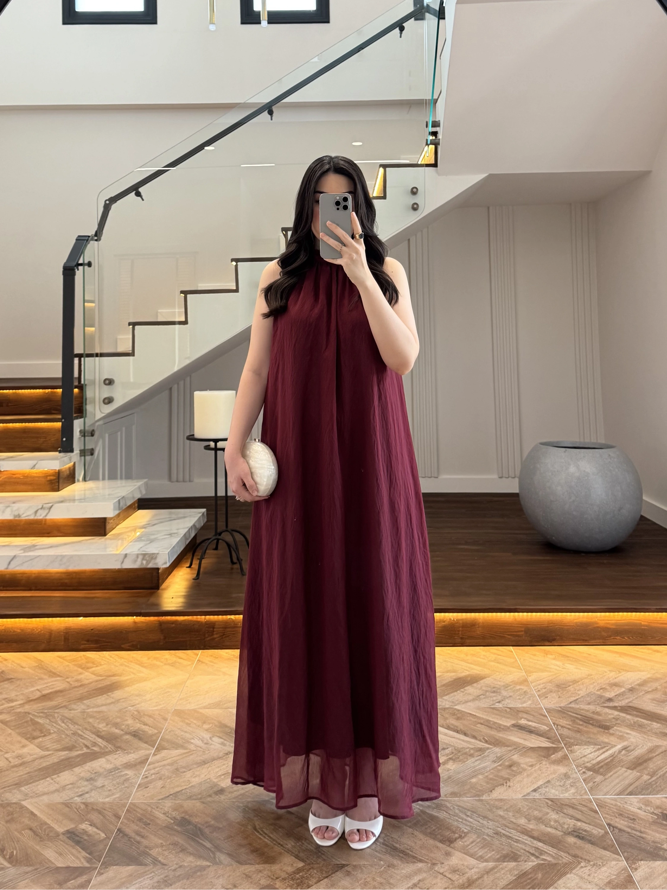 BORDO YAKA BAĞCIKLI ELBİSE -4074