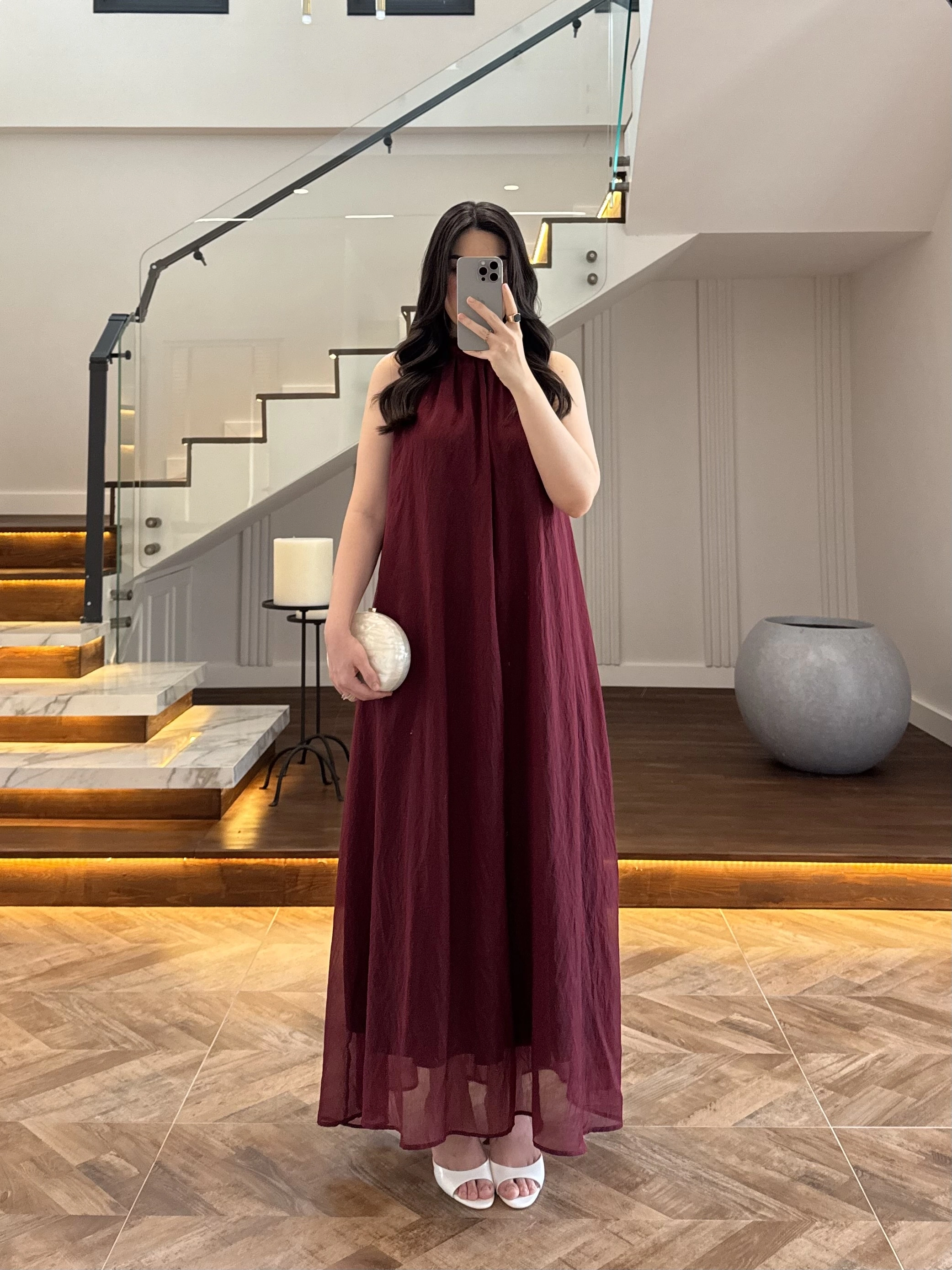 BORDO YAKA BAĞCIKLI ELBİSE -4074