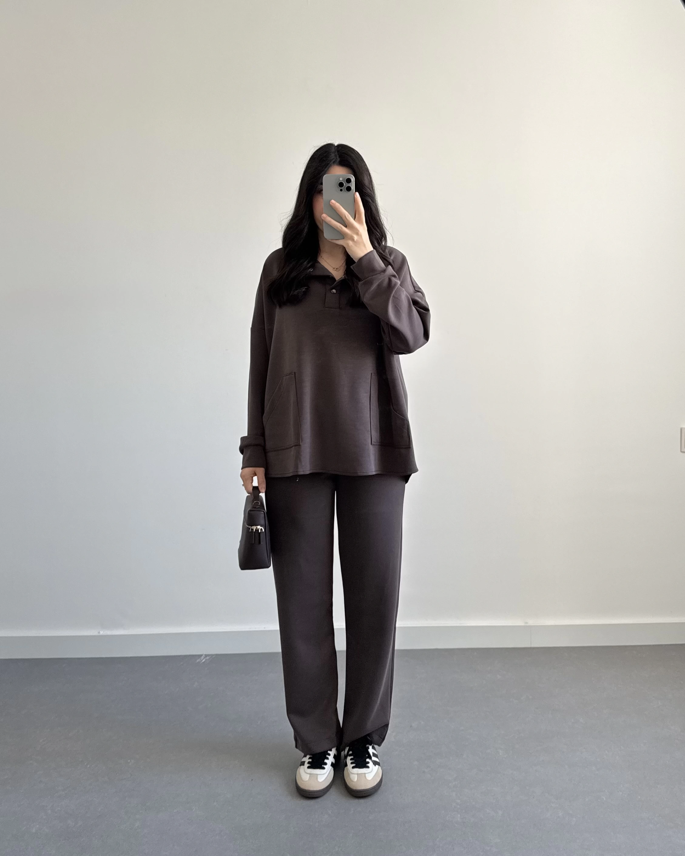 ÖNÜ DÜĞMELİ MODAL TAKIM KAHVE