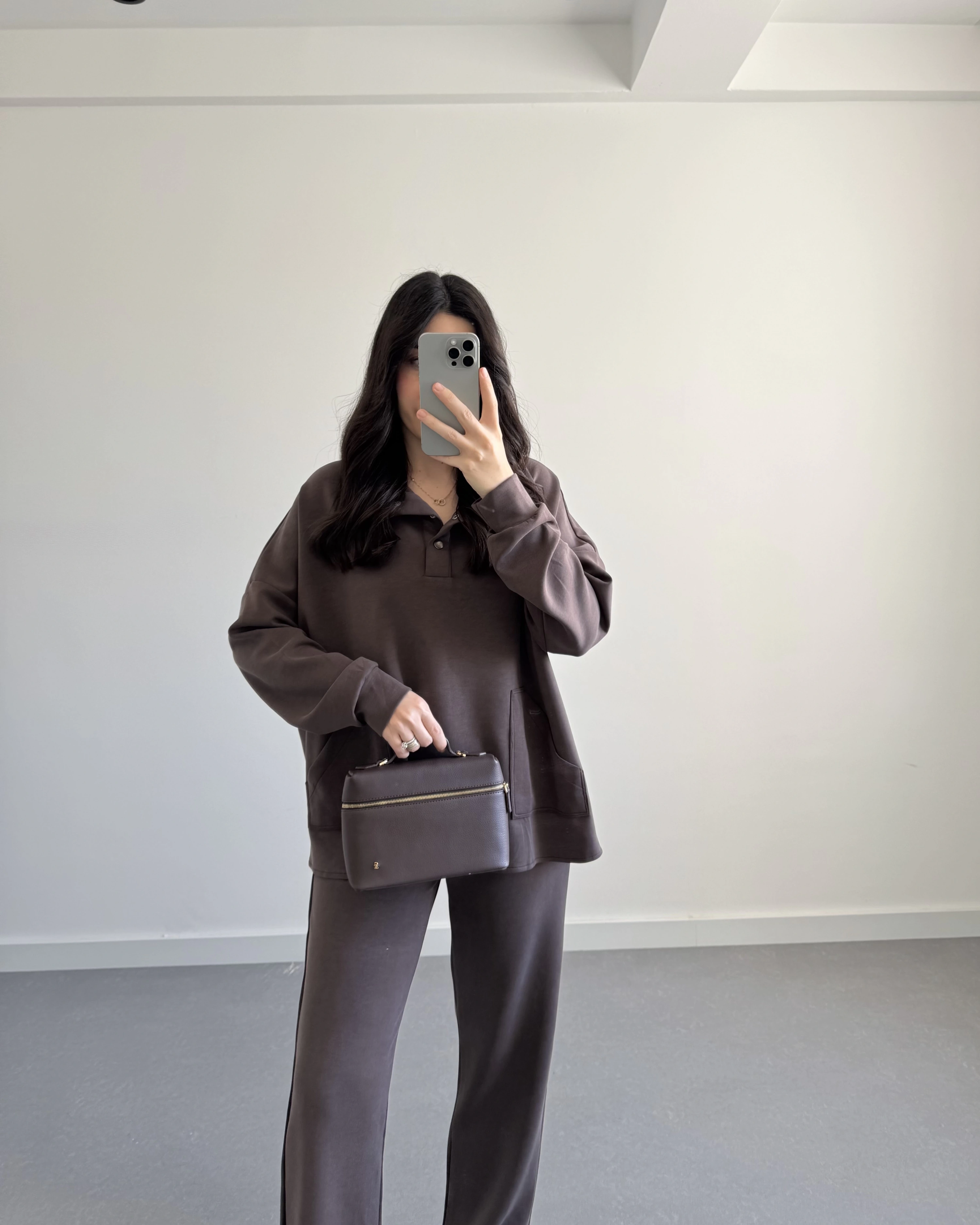 ÖNÜ DÜĞMELİ MODAL TAKIM KAHVE