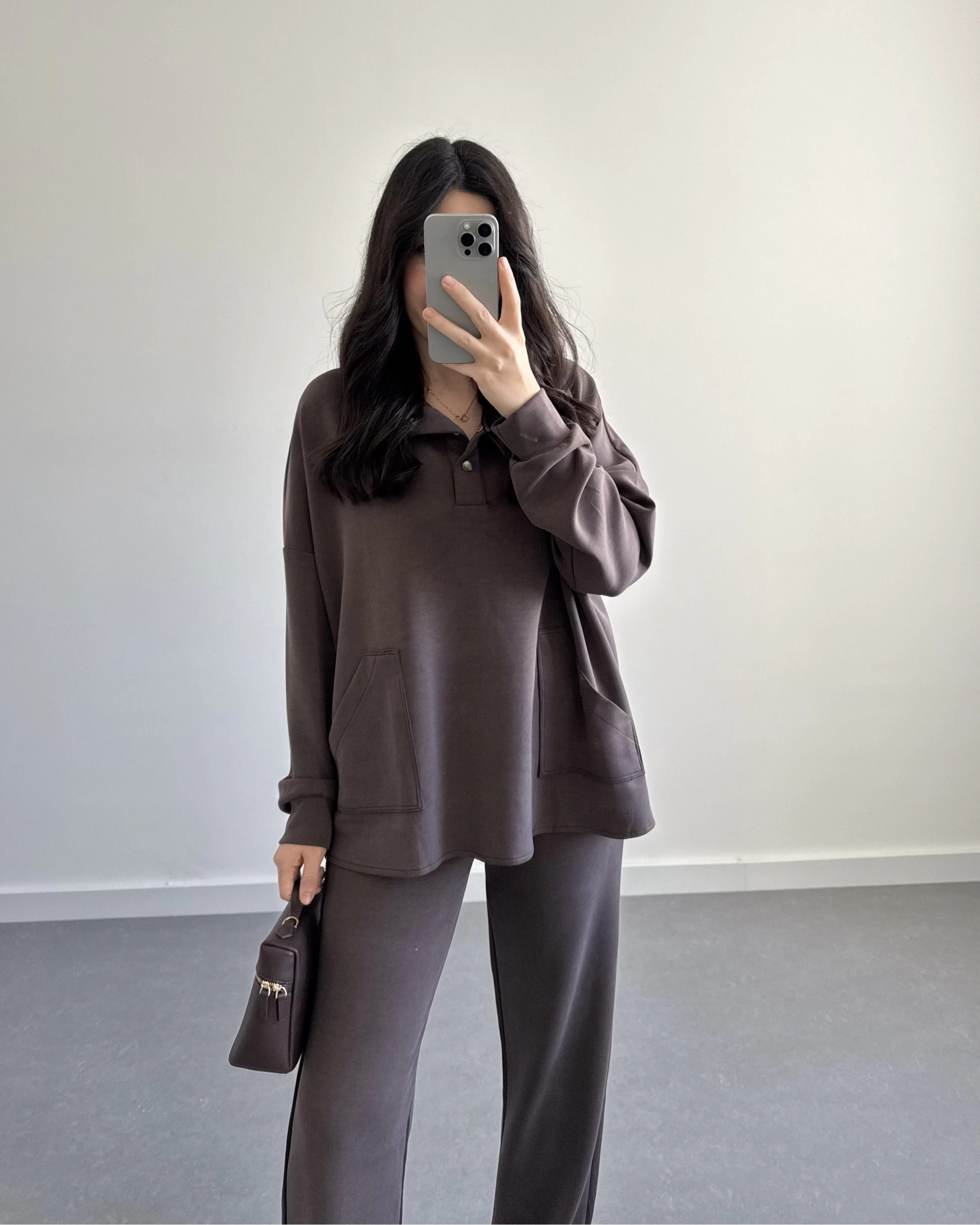 ÖNÜ DÜĞMELİ MODAL TAKIM KAHVE